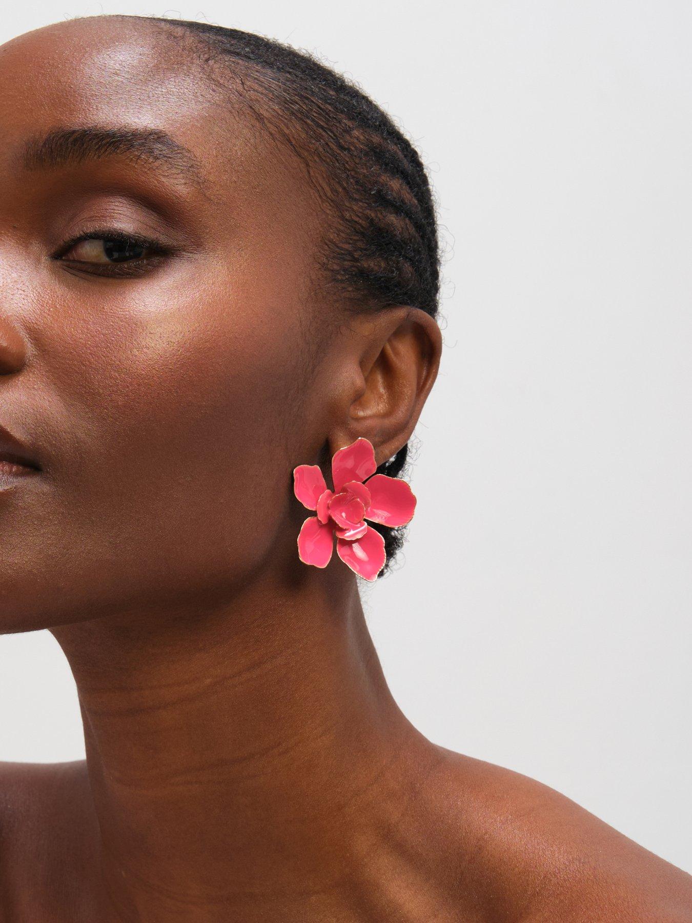 Image 3 of 3 of Mood Gold Pink Floral Earrings