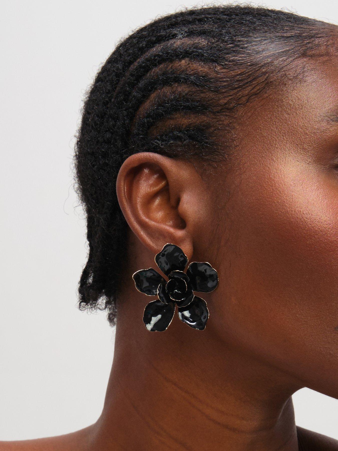 Image 2 of 3 of Mood Jet Statement Flower Earrings