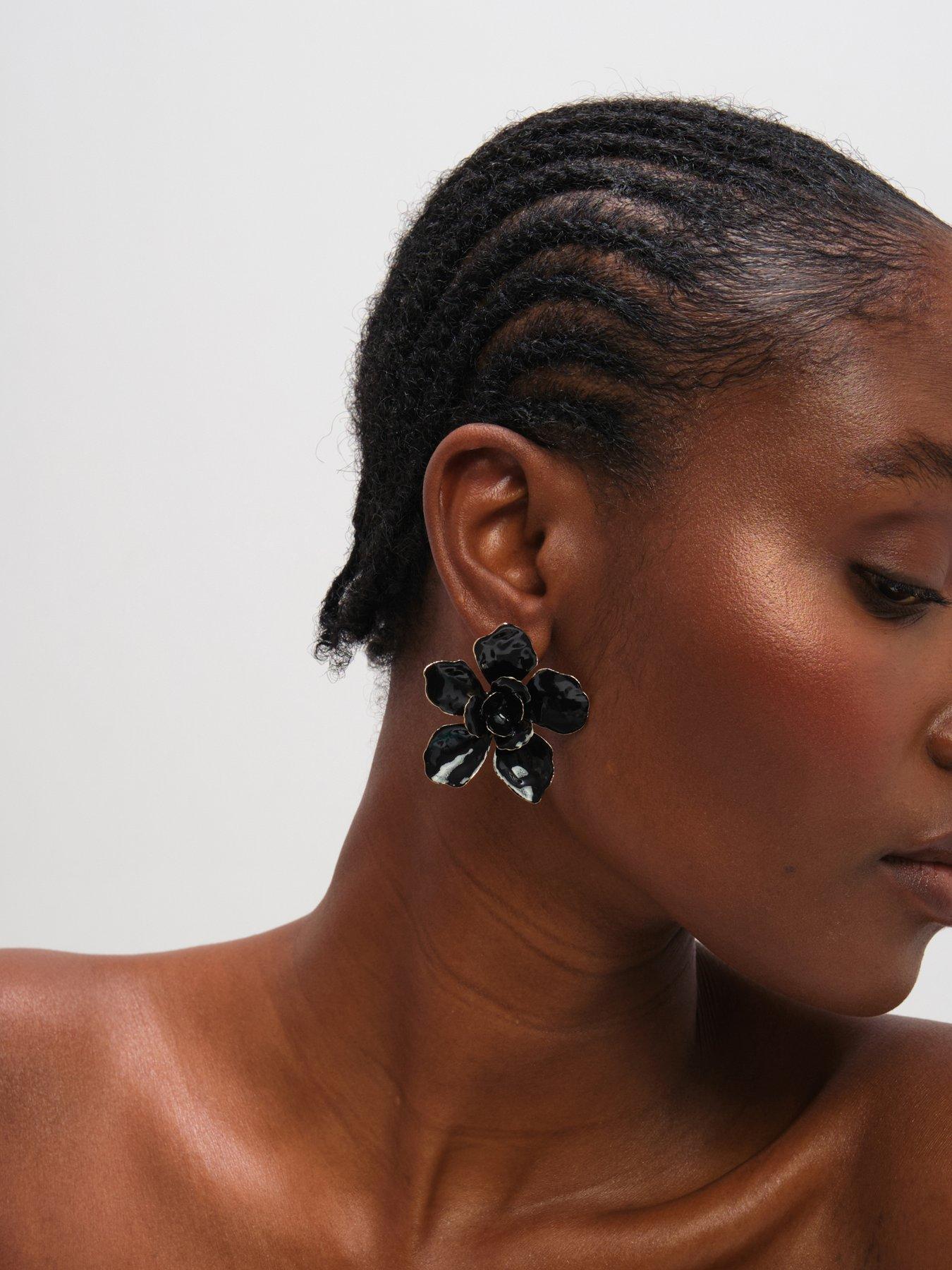 Image 3 of 3 of Mood Jet Statement Flower Earrings