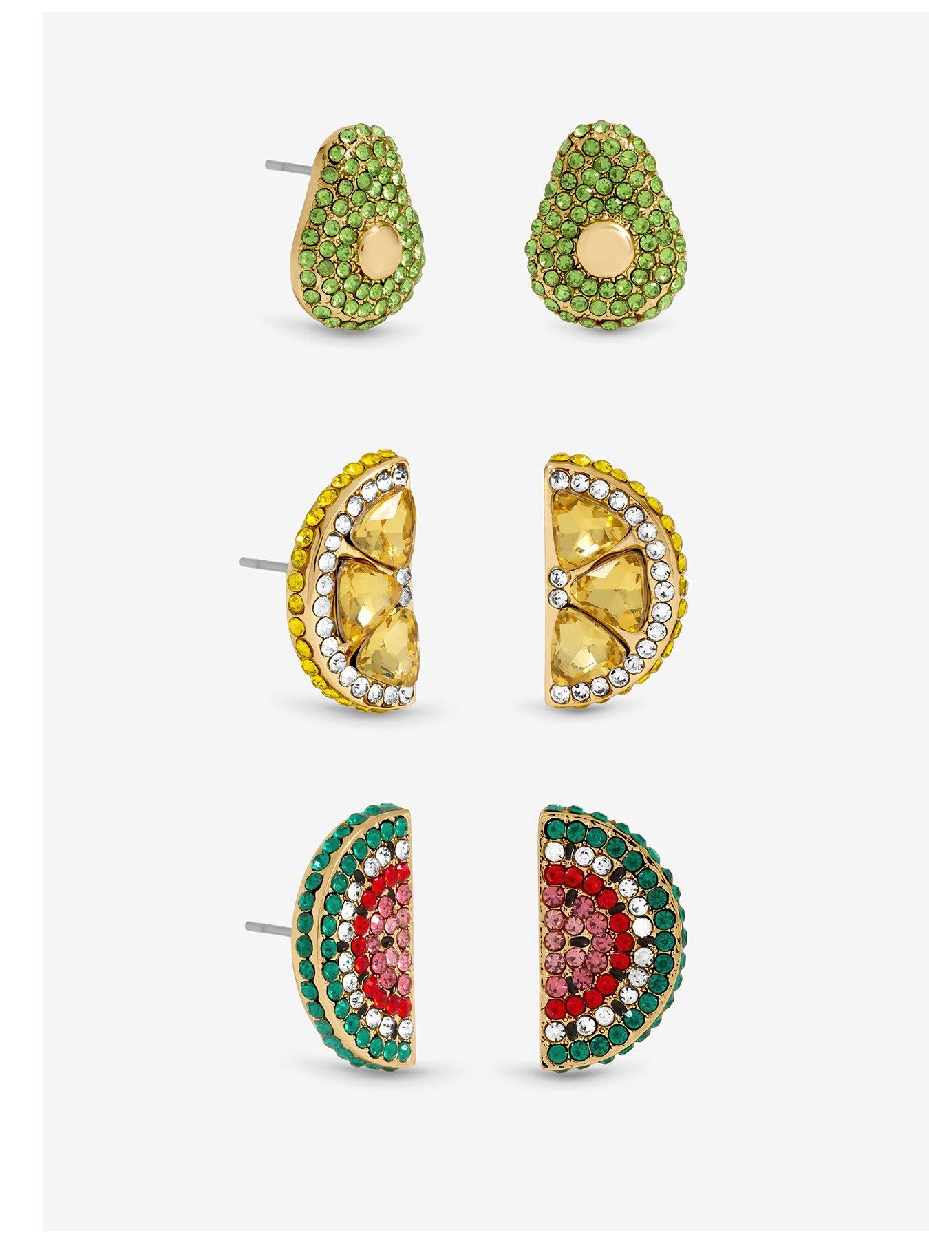 Image 1 of 4 of Mood Gold Plated and Crystal Fruit Earrings - Pack of 3