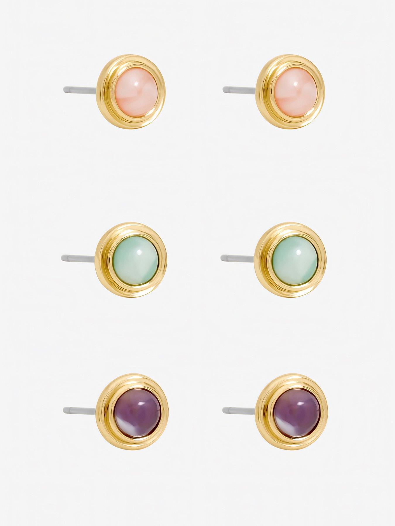 Mood Gold Plated Coral Studs - Pack of 3