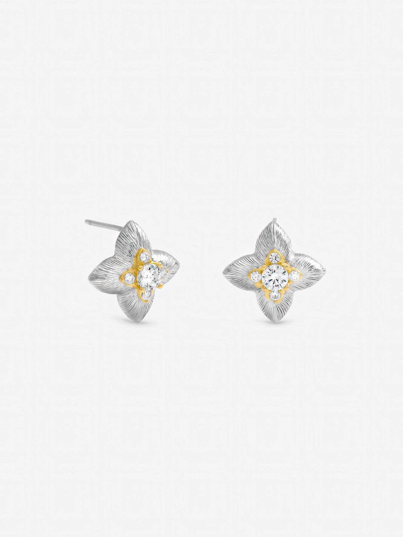 Image 2 of 2 of Jon Richard Two Tone Cubic Zirconia Clover Stud Earrings