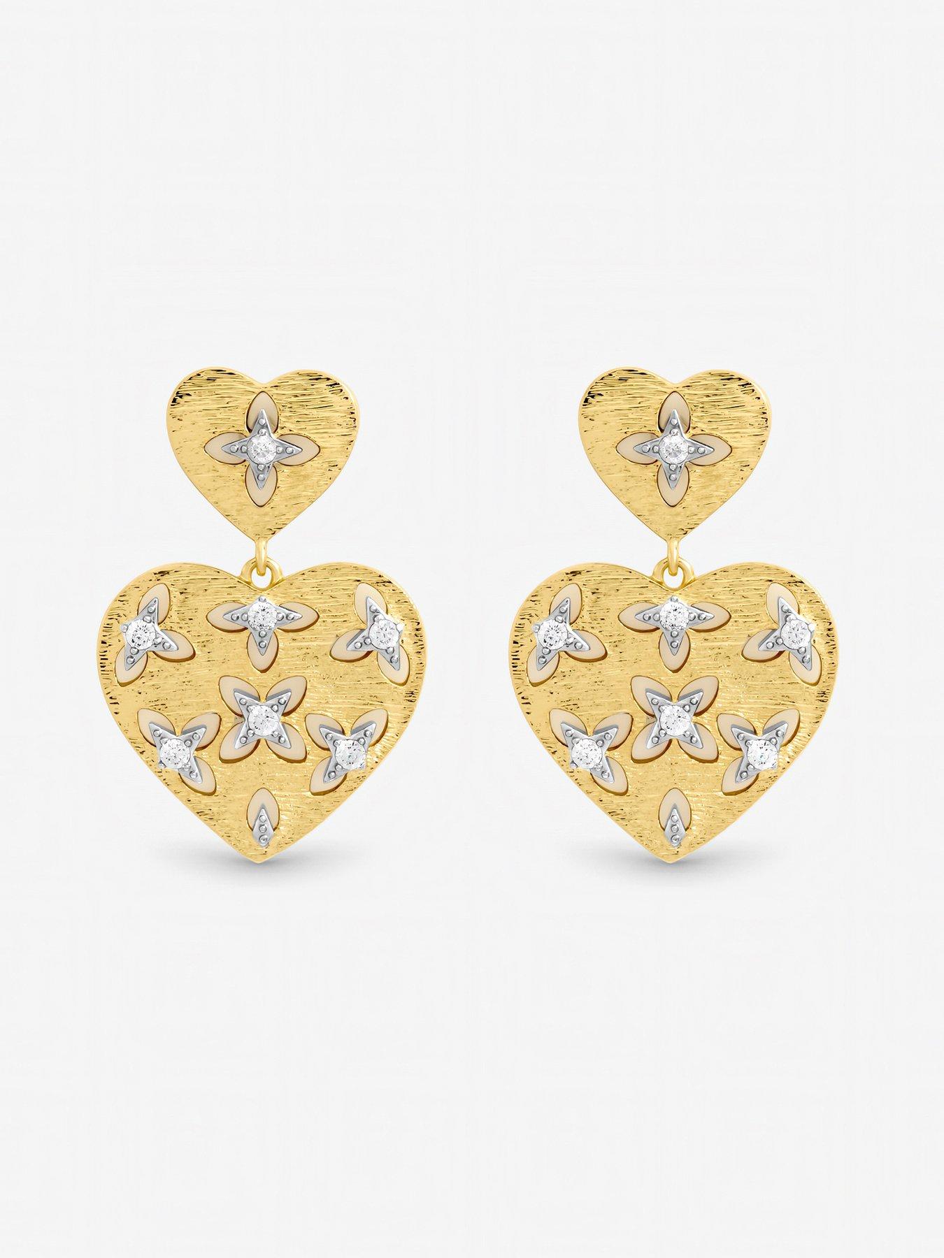 Image 2 of 3 of Jon Richard Two Tone Clover Cut Out Heart Earrings