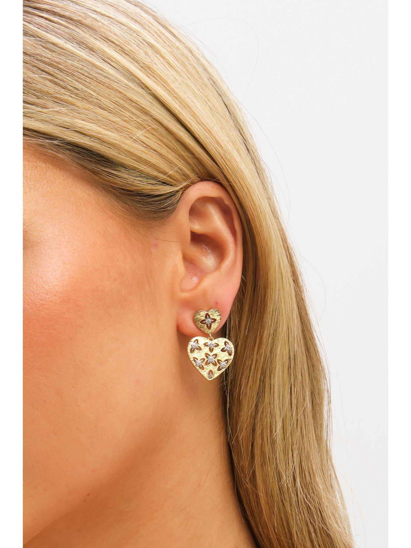 Image 3 of 3 of Jon Richard Two Tone Clover Cut Out Heart Earrings