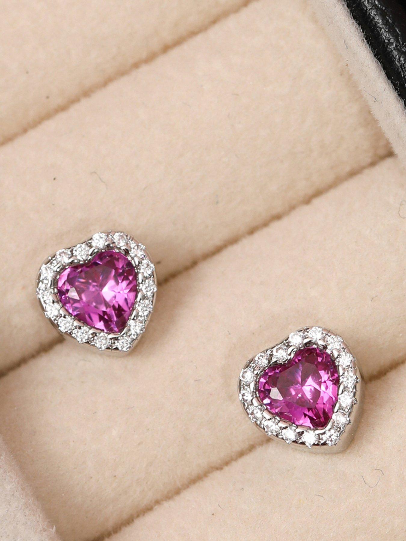 Image 1 of 2 of Jon Richard Rhodium Plated and Pink Heart Stud Earrings
