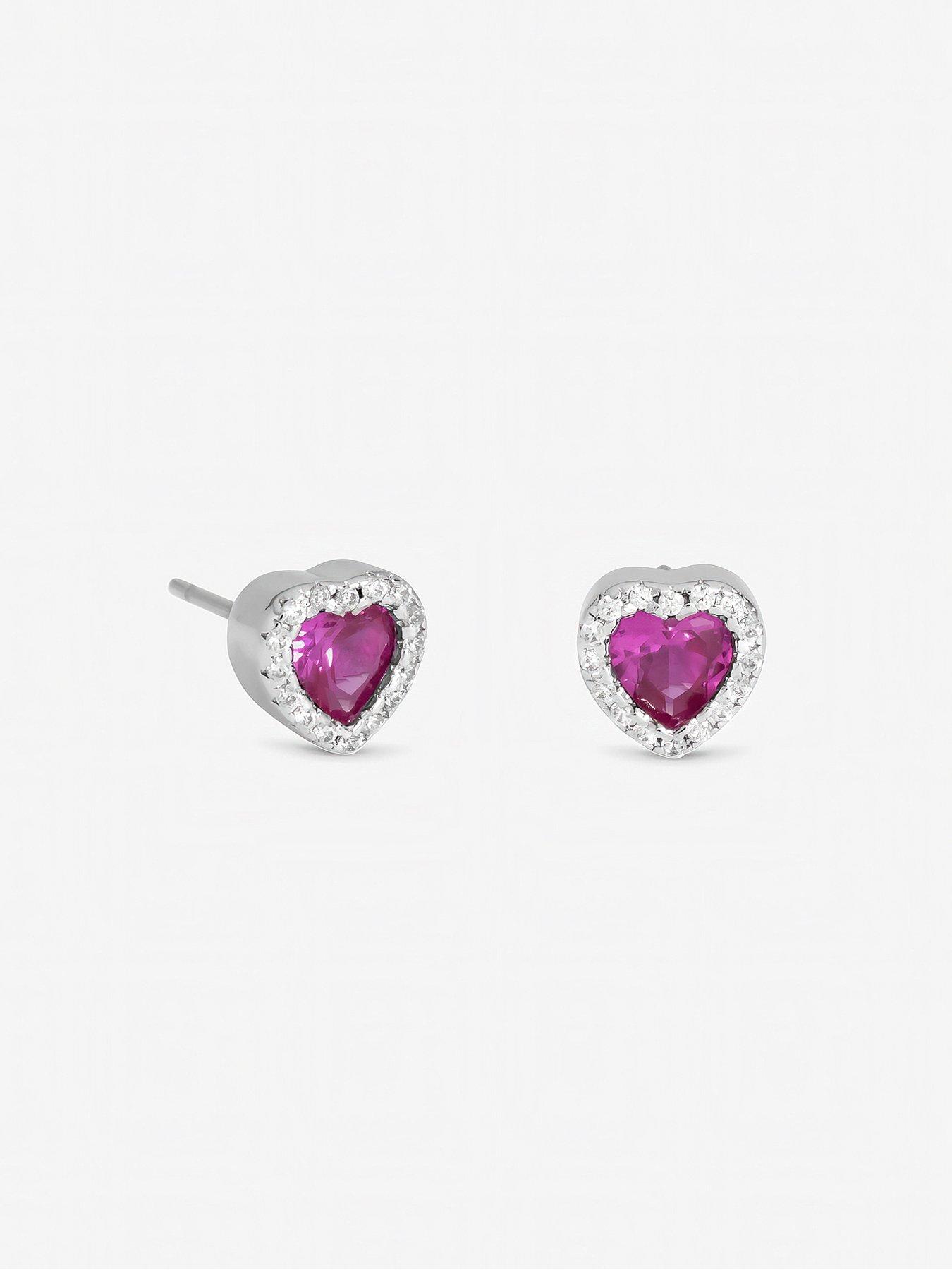Image 2 of 2 of Jon Richard Rhodium Plated and Pink Heart Stud Earrings