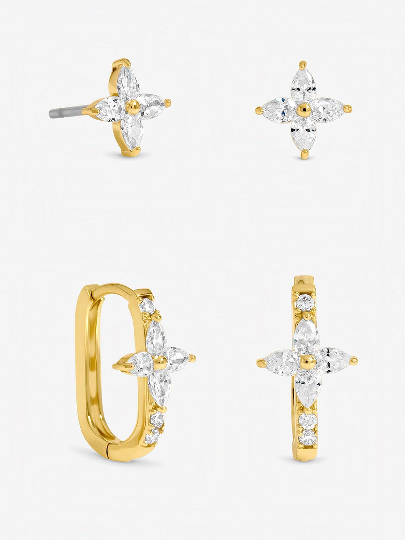 Image 1 of 1 of Jon Richard Gold Plated and Crystal Floral Hoop Earrings - Pack of 2