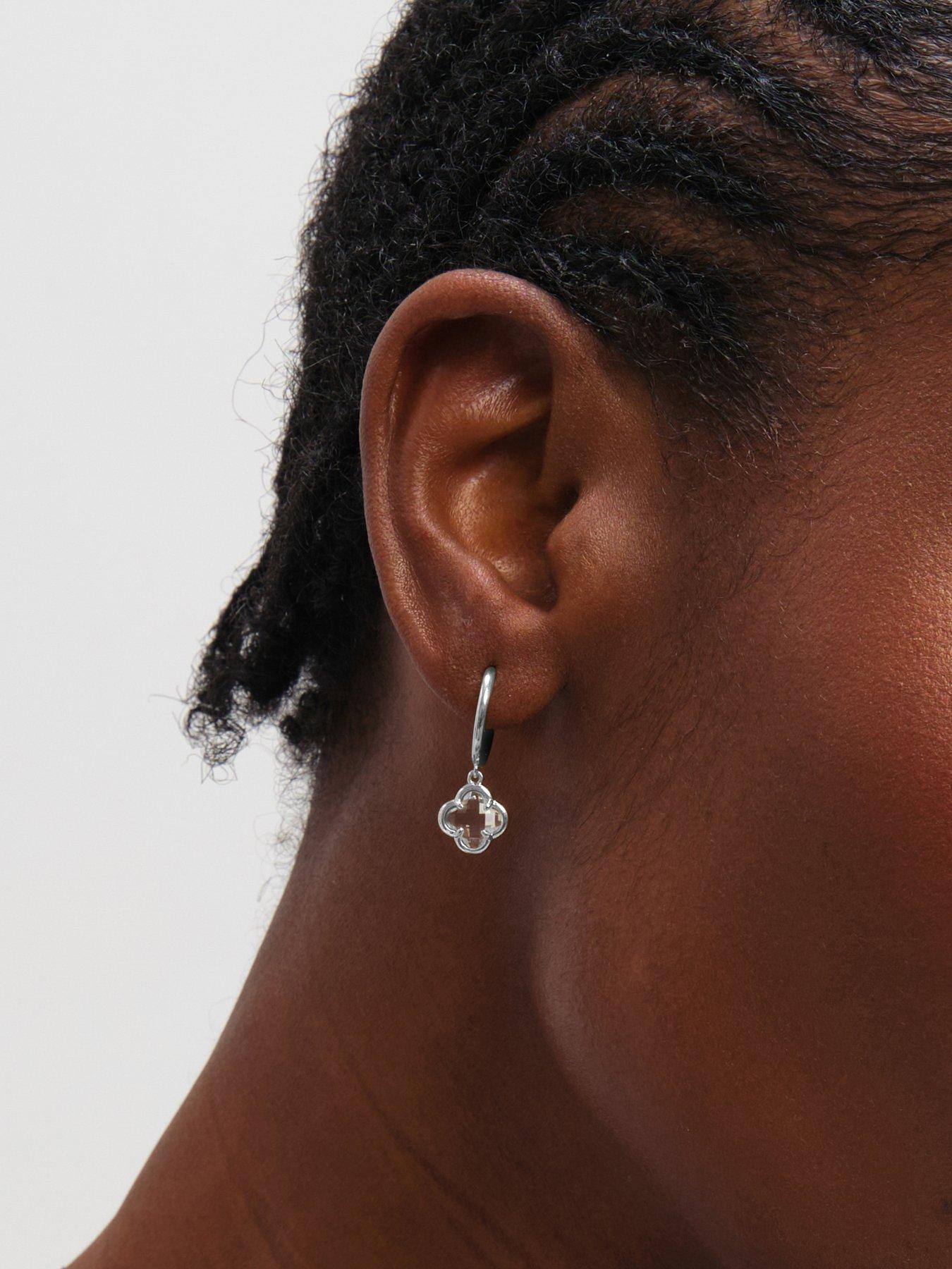  image of inicio-crystal-clover-charm-huggie-hoops