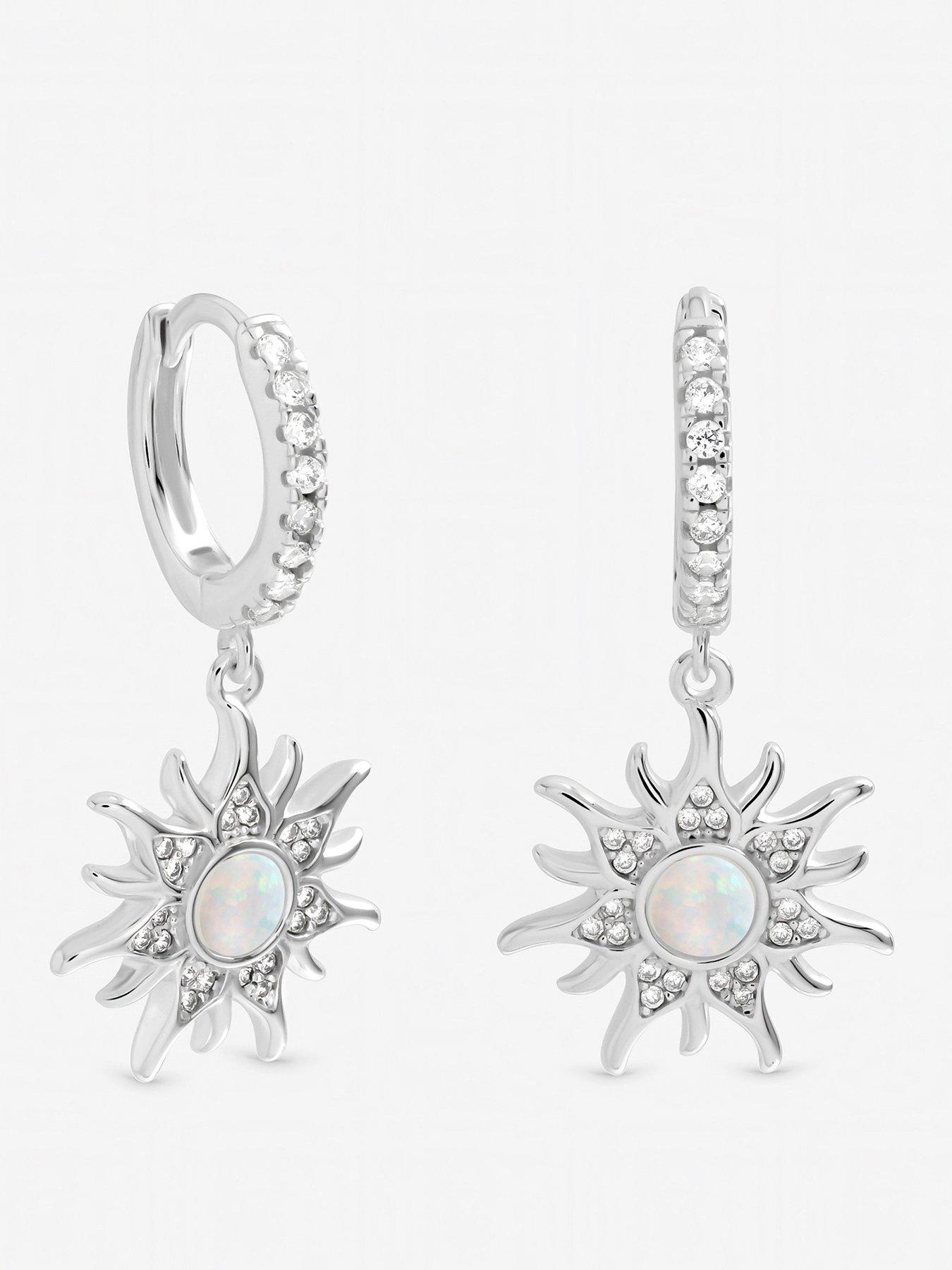Image 1 of 4 of Inicio Sterling Silver Opal Sunburst Charm Hoops