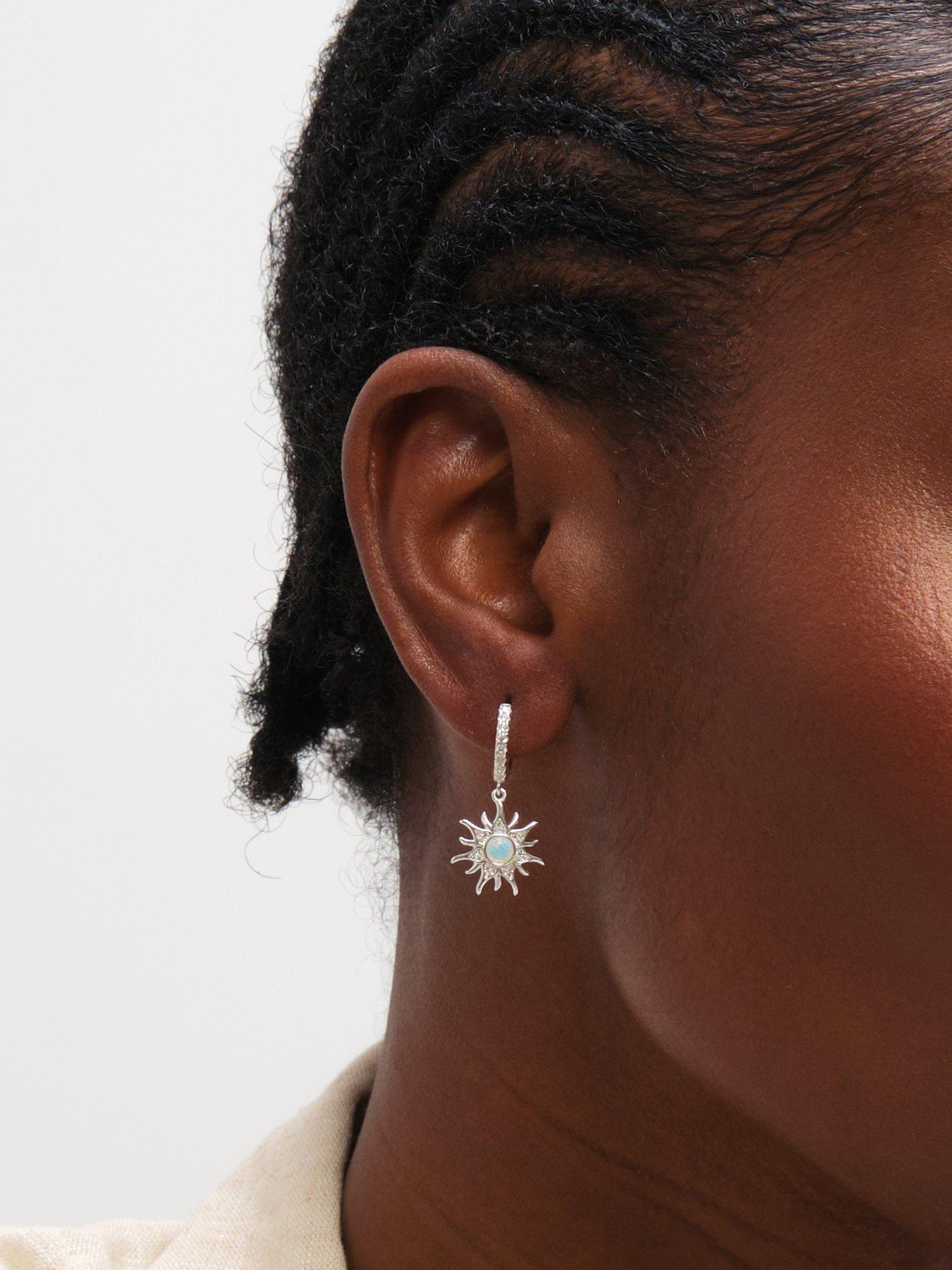 Image 4 of 4 of Inicio Sterling Silver Opal Sunburst Charm Hoops