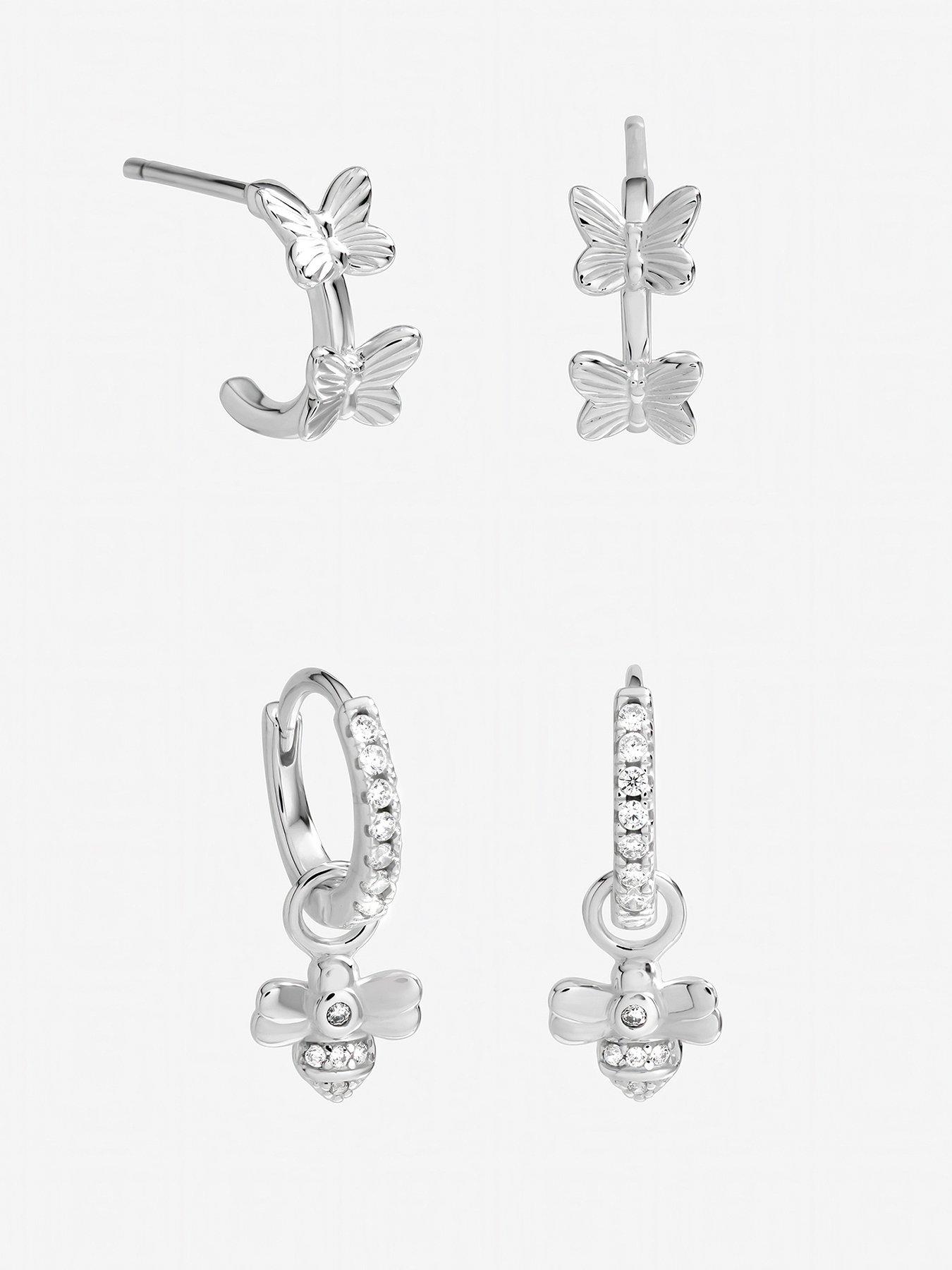 Inicio Sterling Silver Butterfly Bumble Bee Earrings - Pack of 2