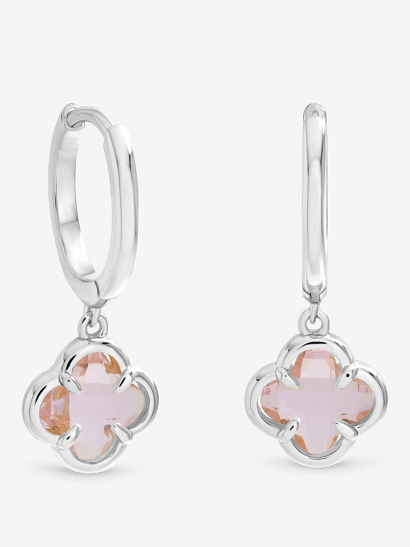 Image 1 of 2 of Inicio Sterling Silver Vintage Rose Clover Charm Huggie Hoops