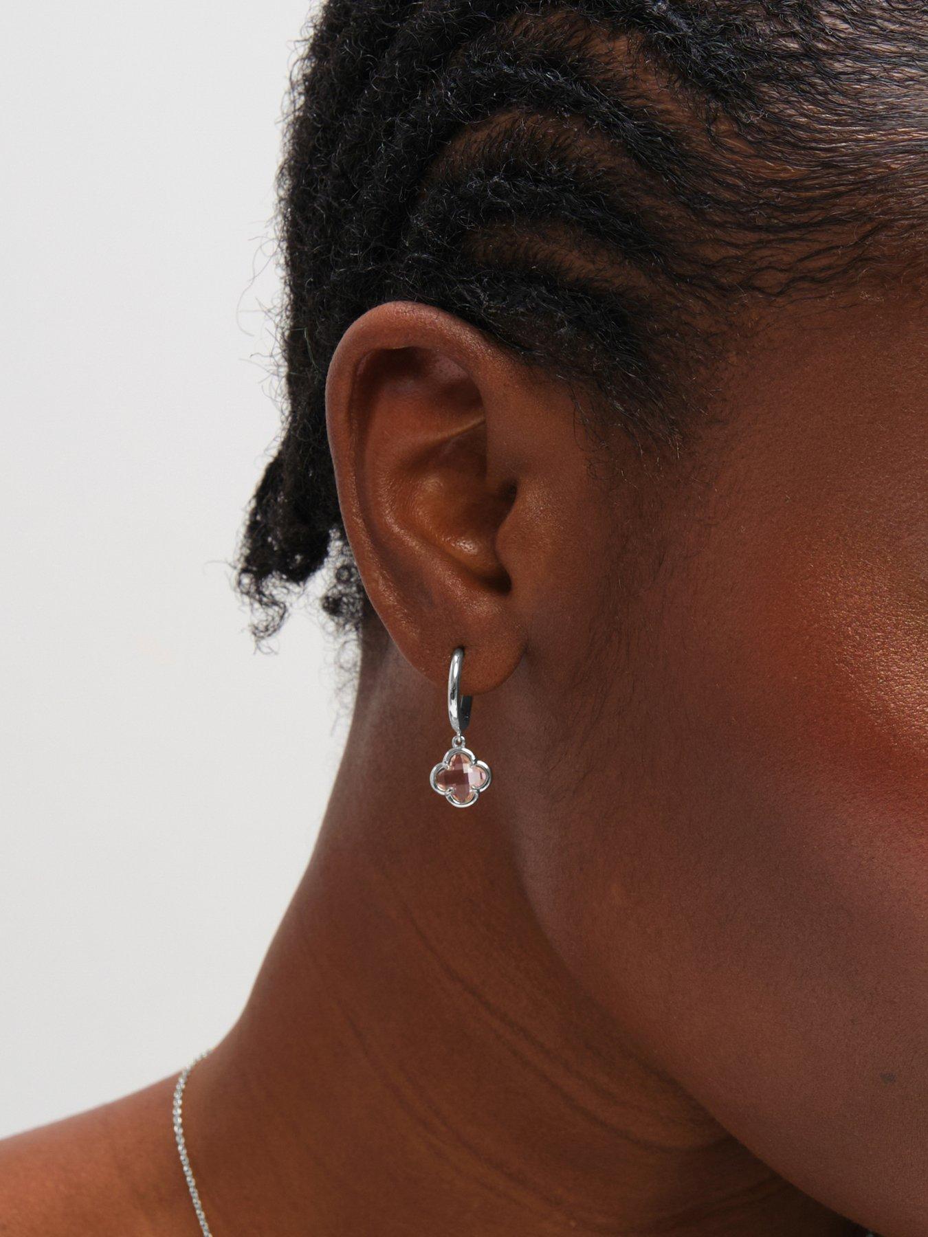 Image 2 of 2 of Inicio Sterling Silver Vintage Rose Clover Charm Huggie Hoops