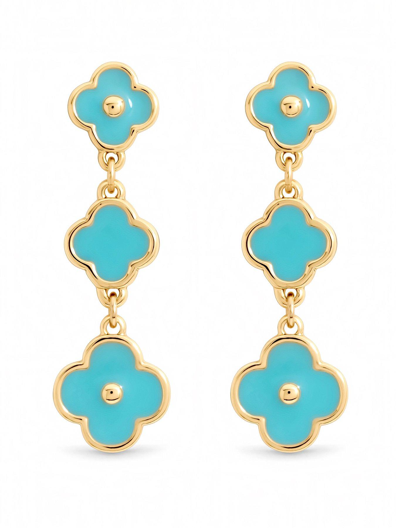  image of mood-gold-plated-and-turquoise-clover-drop-earrings