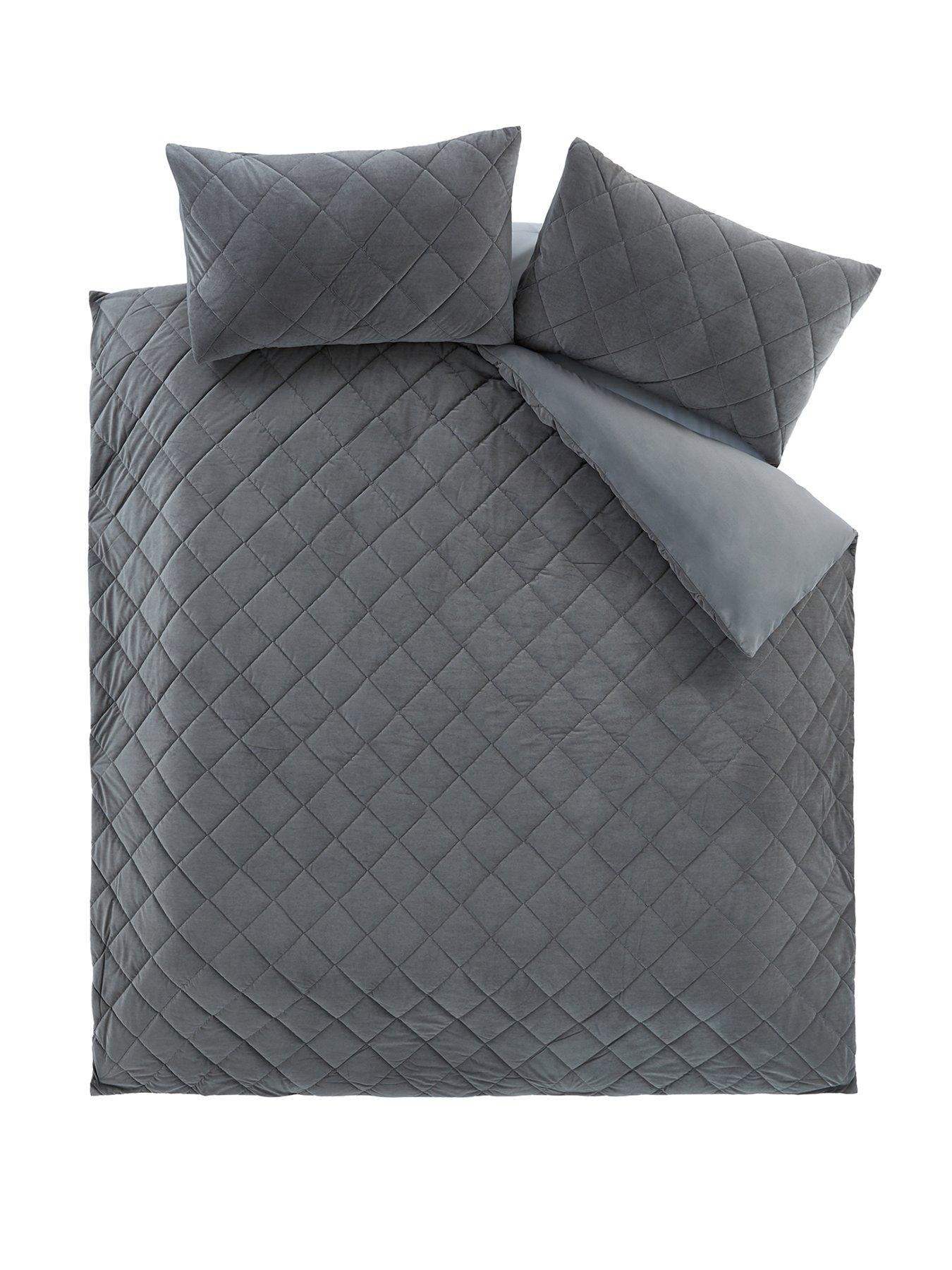 Image 2 of 5 of The Very Collection Matt Velvet Quilted Duvet Set - Charcoal