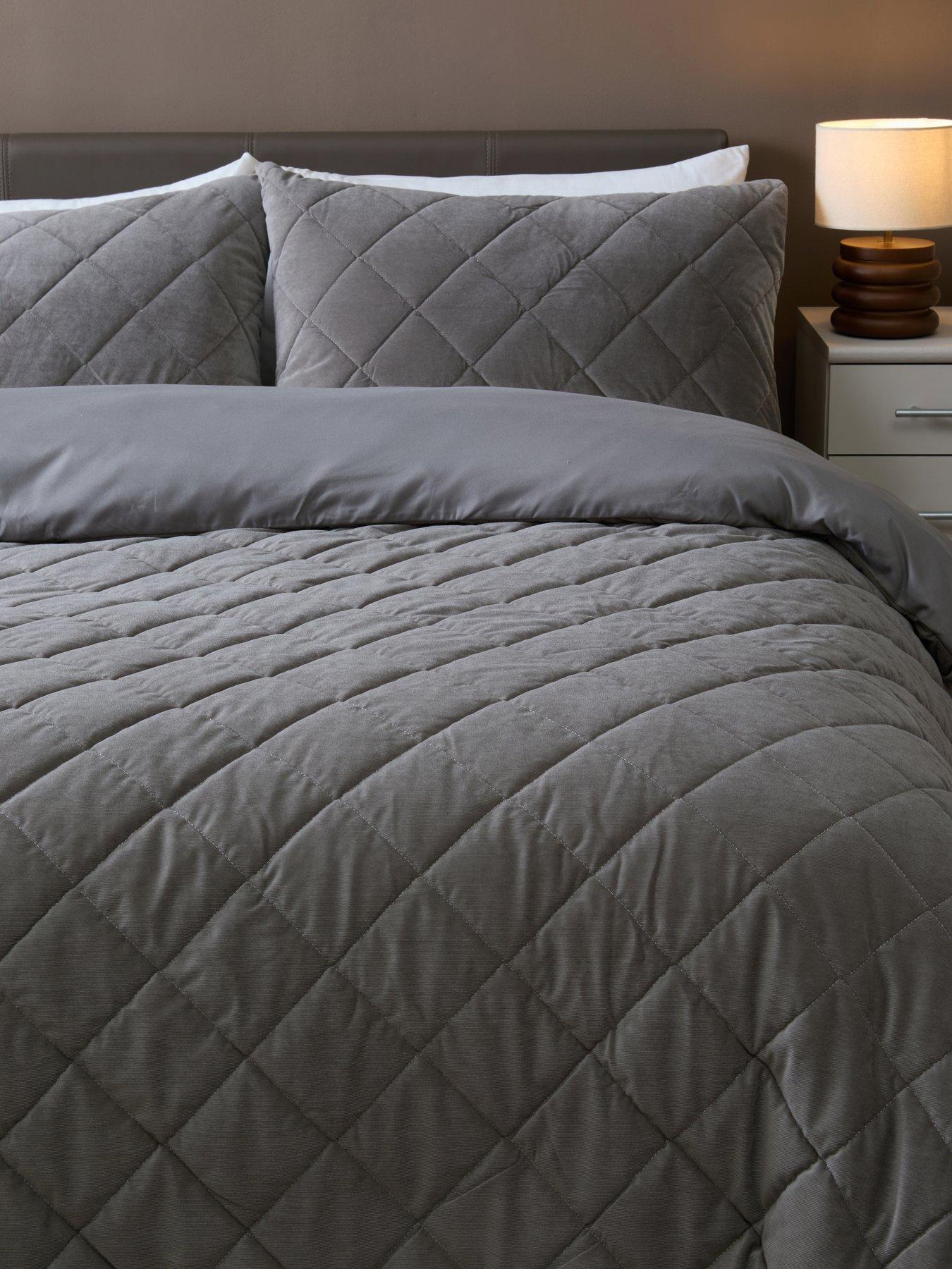 Image 3 of 5 of The Very Collection Matt Velvet Quilted Duvet Set - Charcoal