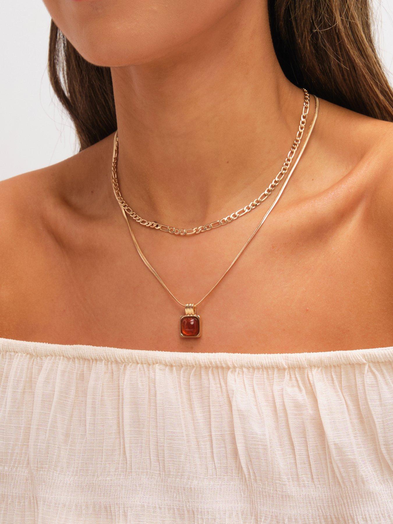  image of mood-gold-plated-double-layer-chain-and-resin-necklace