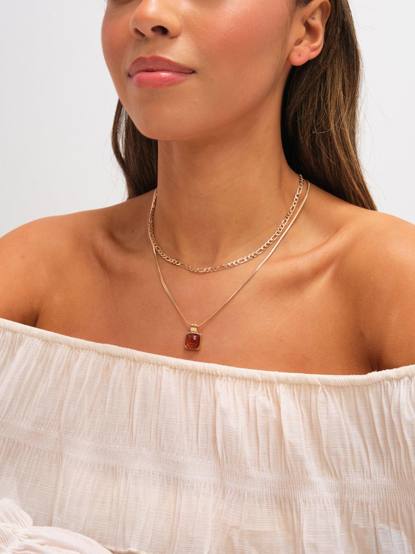  image of mood-gold-plated-double-layer-chain-and-resin-necklace