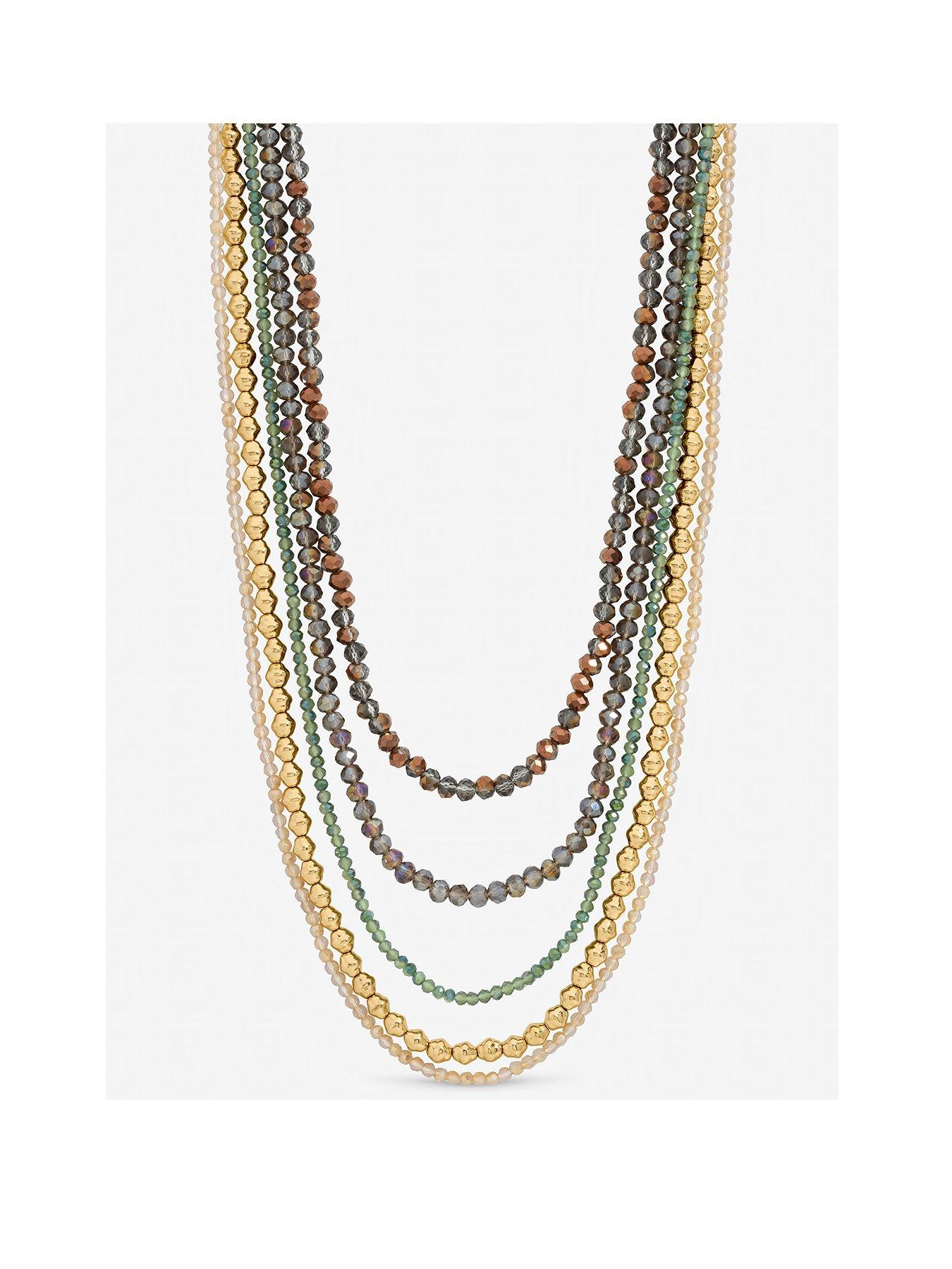 Image 1 of 3 of Mood Gold Plated and Polished Multi Colour Beaded Multirow Necklace