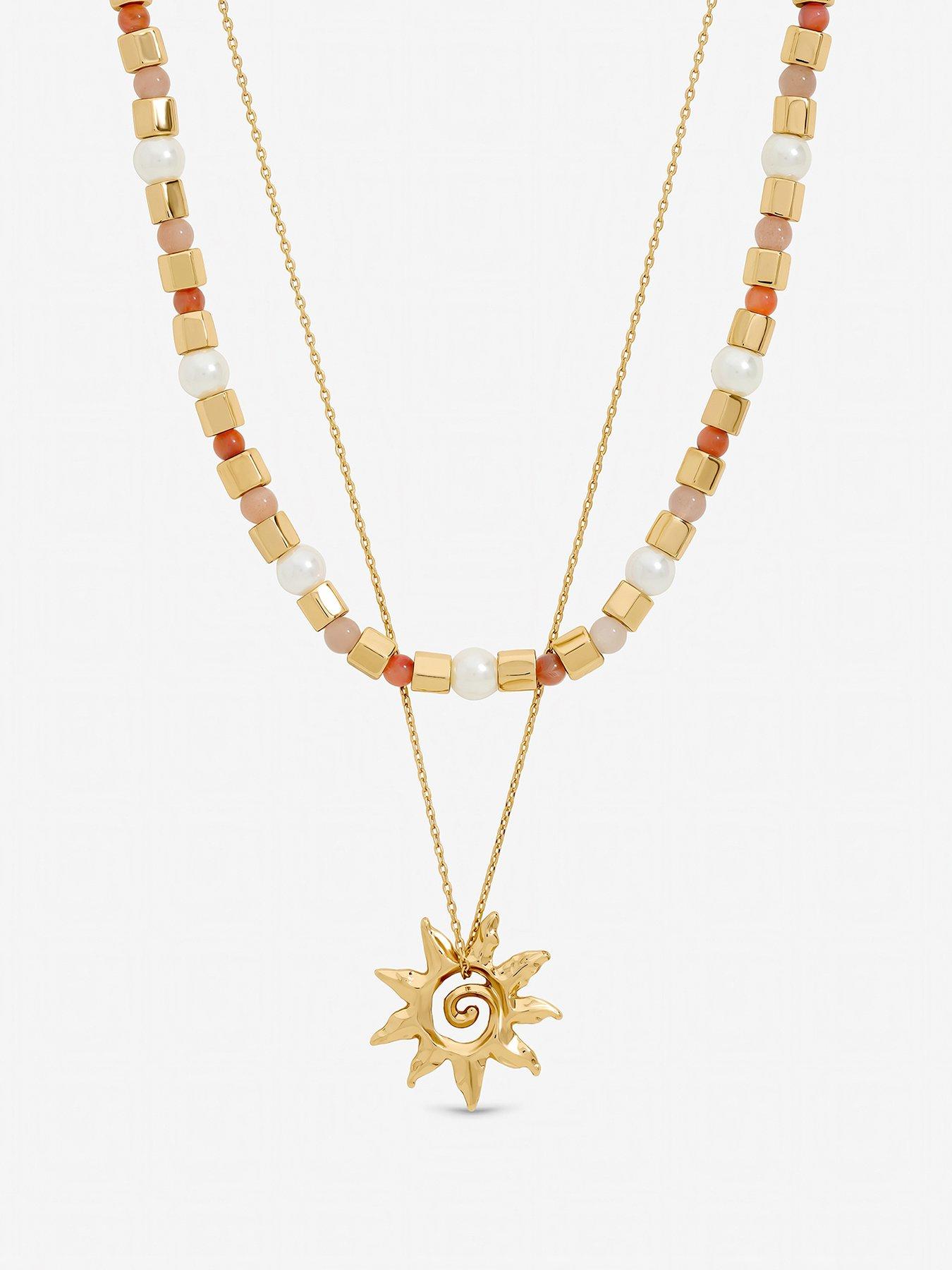 Mood Mood Gold Plated Beaded Sun Double Row Necklace