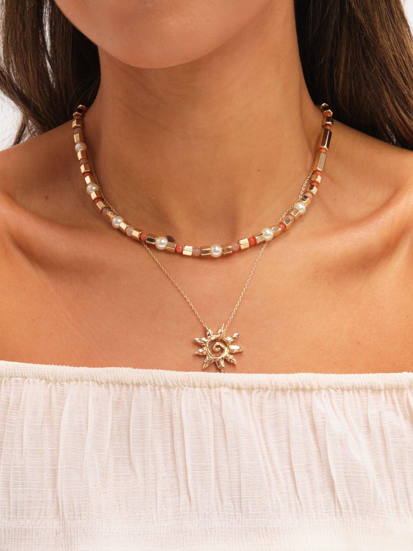 stillFront image of mood-gold-plated-beaded-sun-double-row-necklace