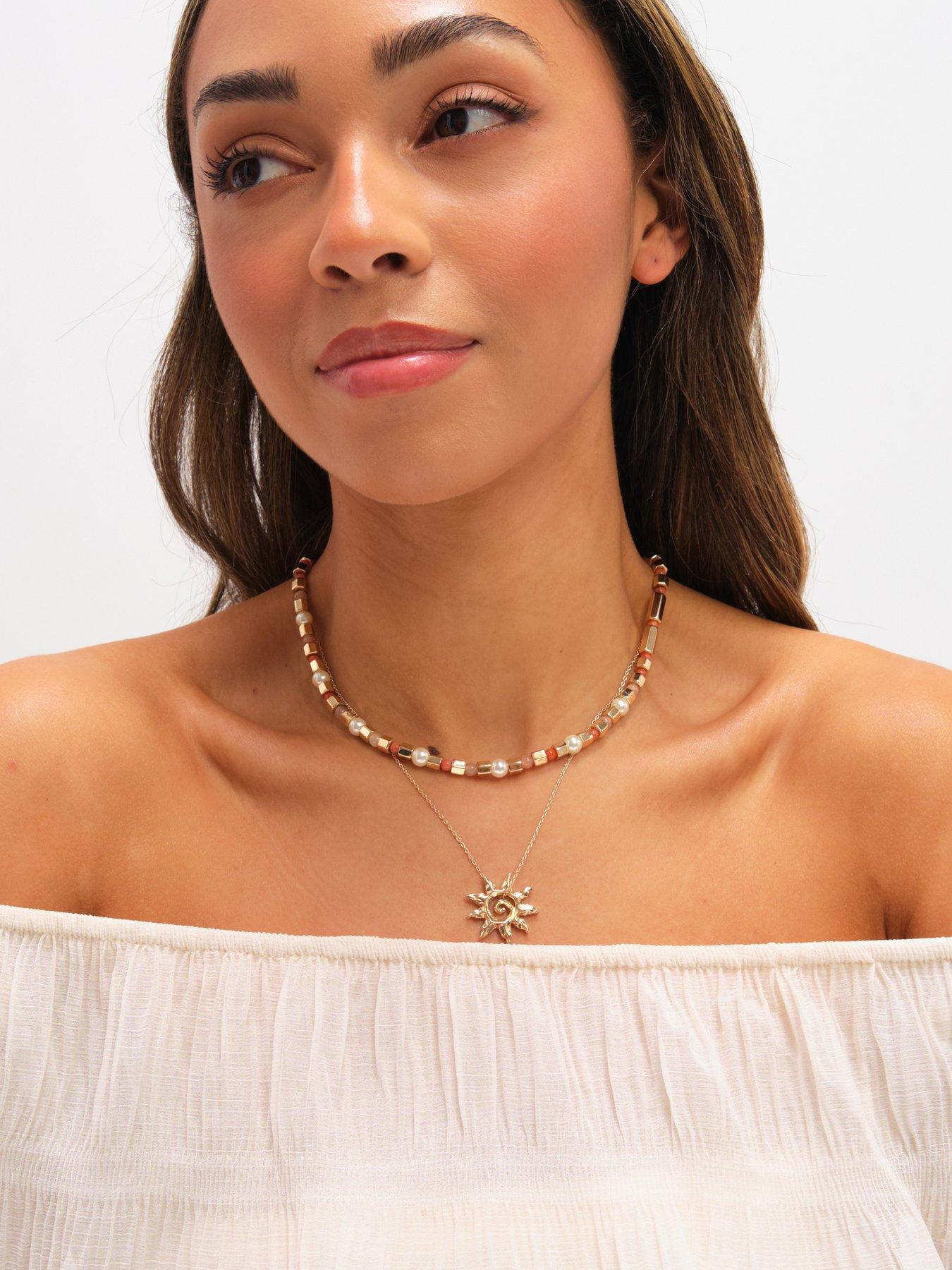  image of mood-gold-plated-beaded-sun-double-row-necklace