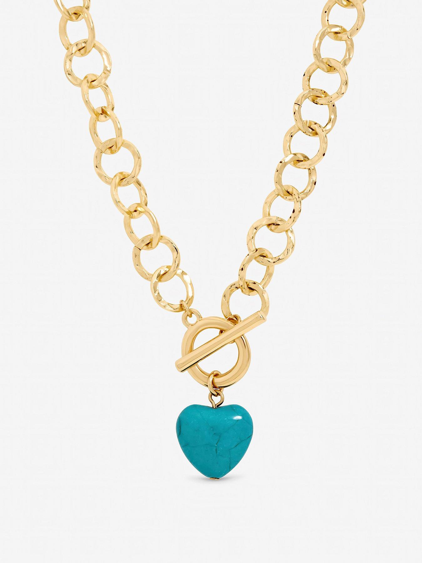 Mood Gold Plated and Turquoise Heart T-Bar Necklace