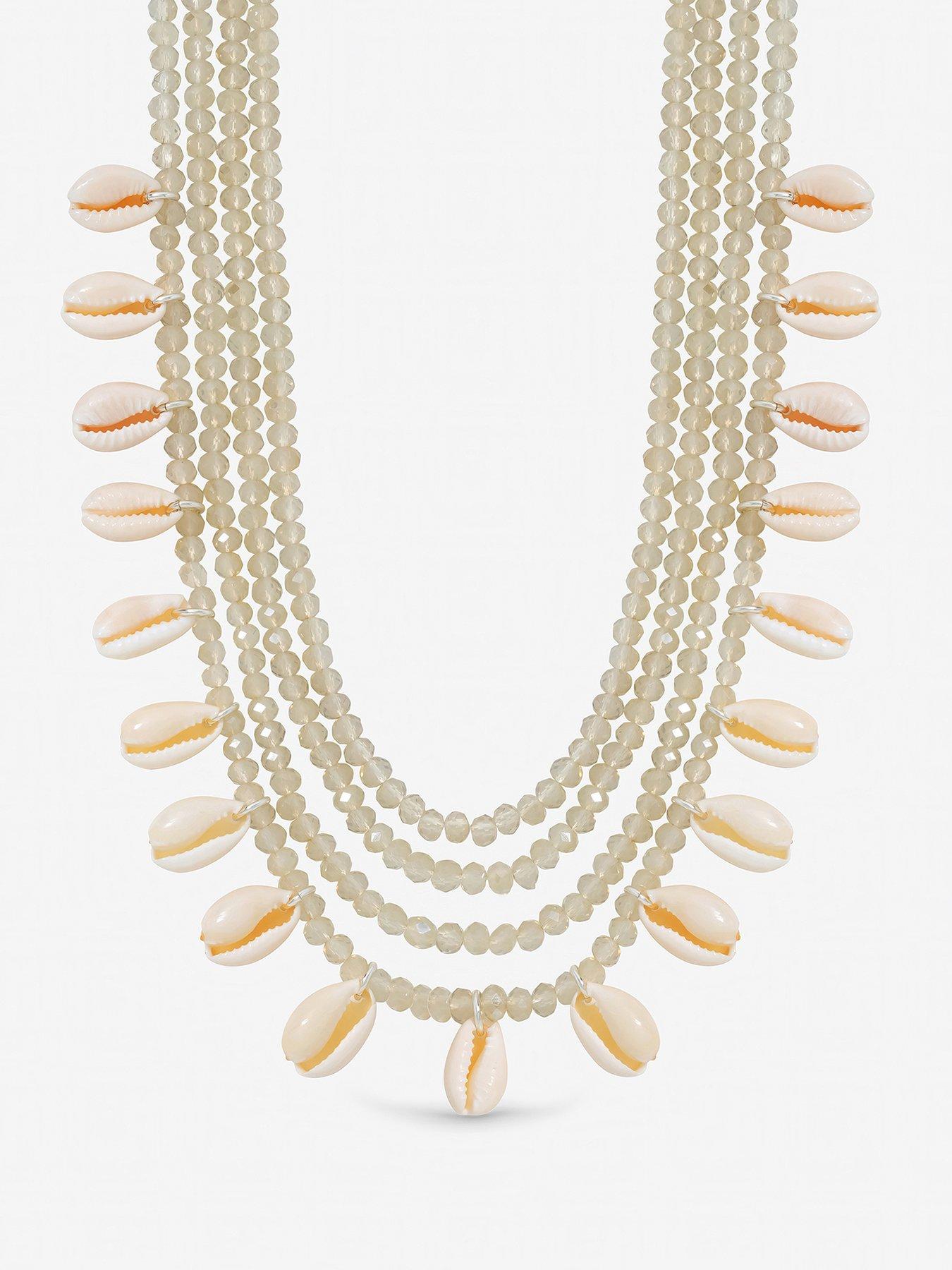 front image of mood-silver-plated-shell-and-bead-multirow-necklace