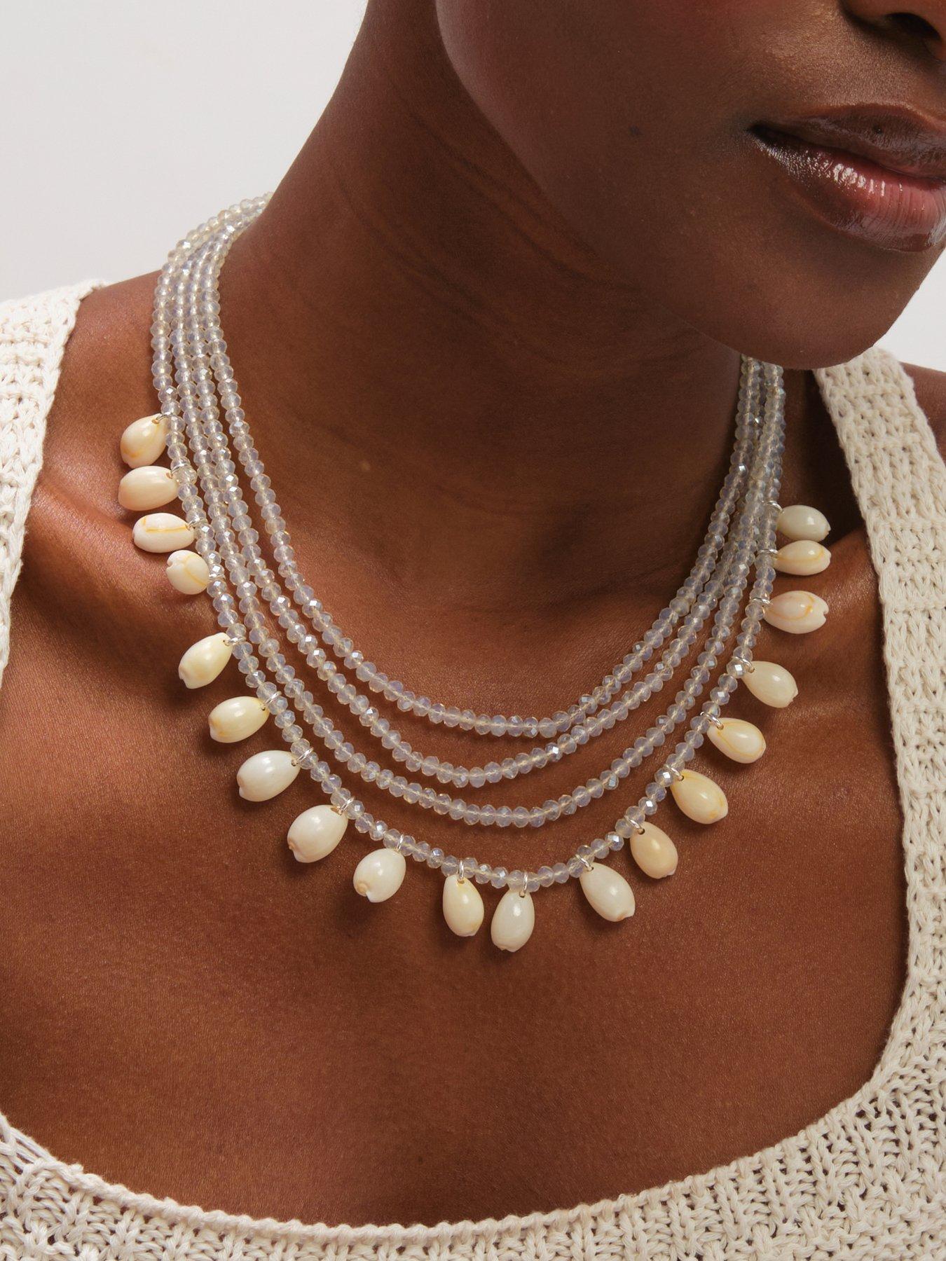  image of mood-silver-plated-shell-and-bead-multirow-necklace