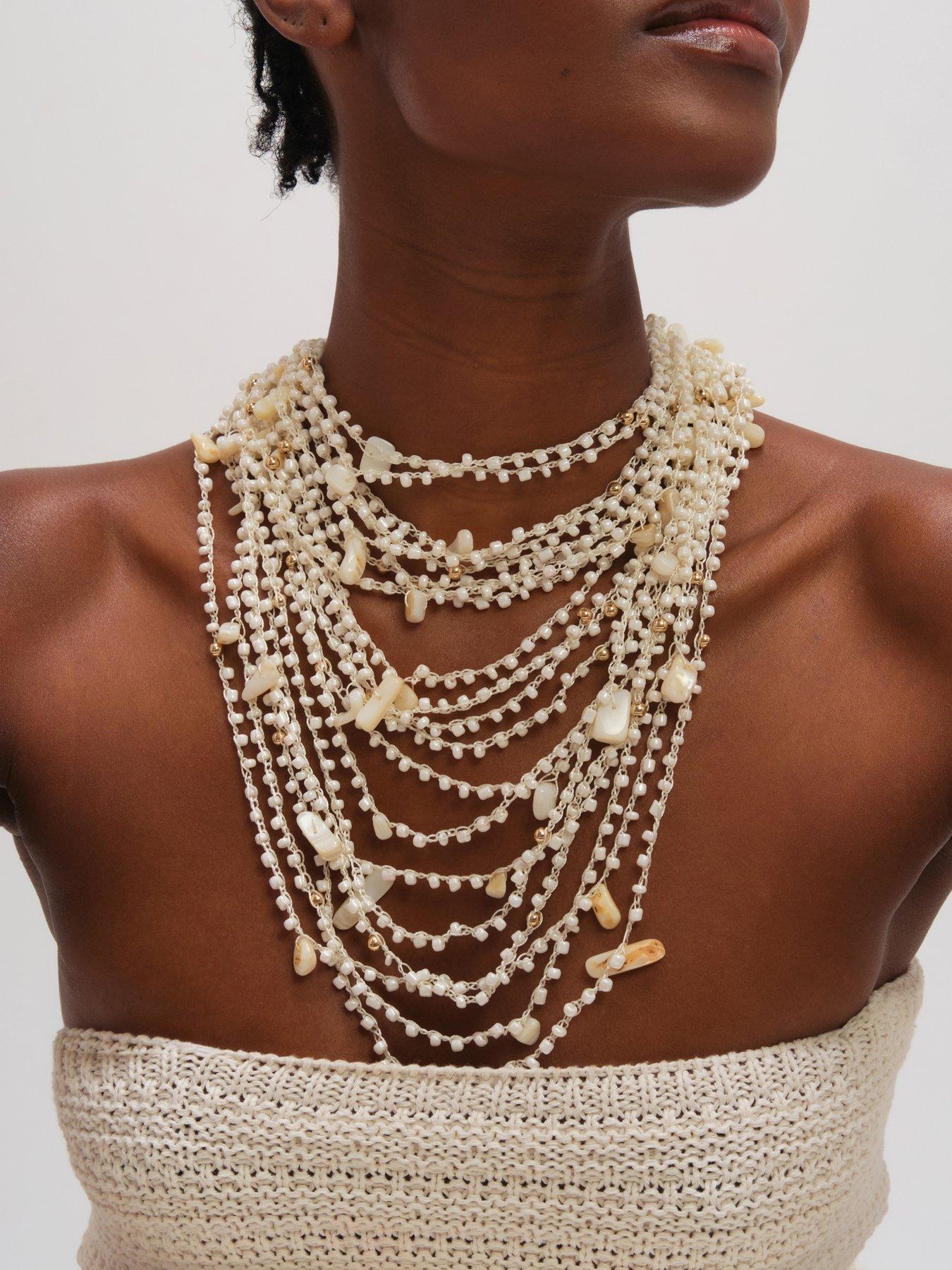  image of mood-gold-plated-statement-multirow-beaded-necklace