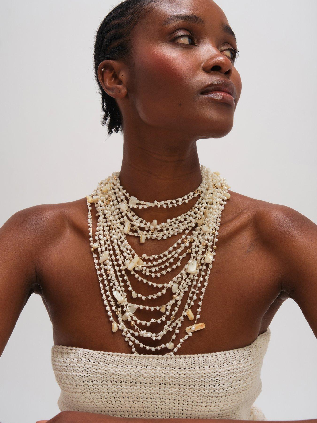  image of mood-gold-plated-statement-multirow-beaded-necklace