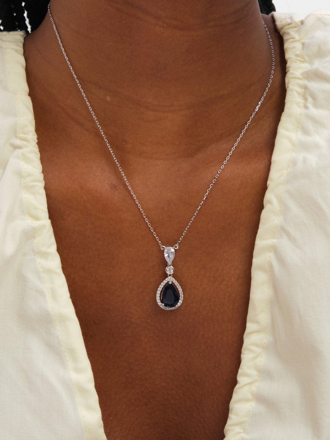 Jon Richard Rhodium Plated Cubic Zirconia Sapphire Pendant Necklace