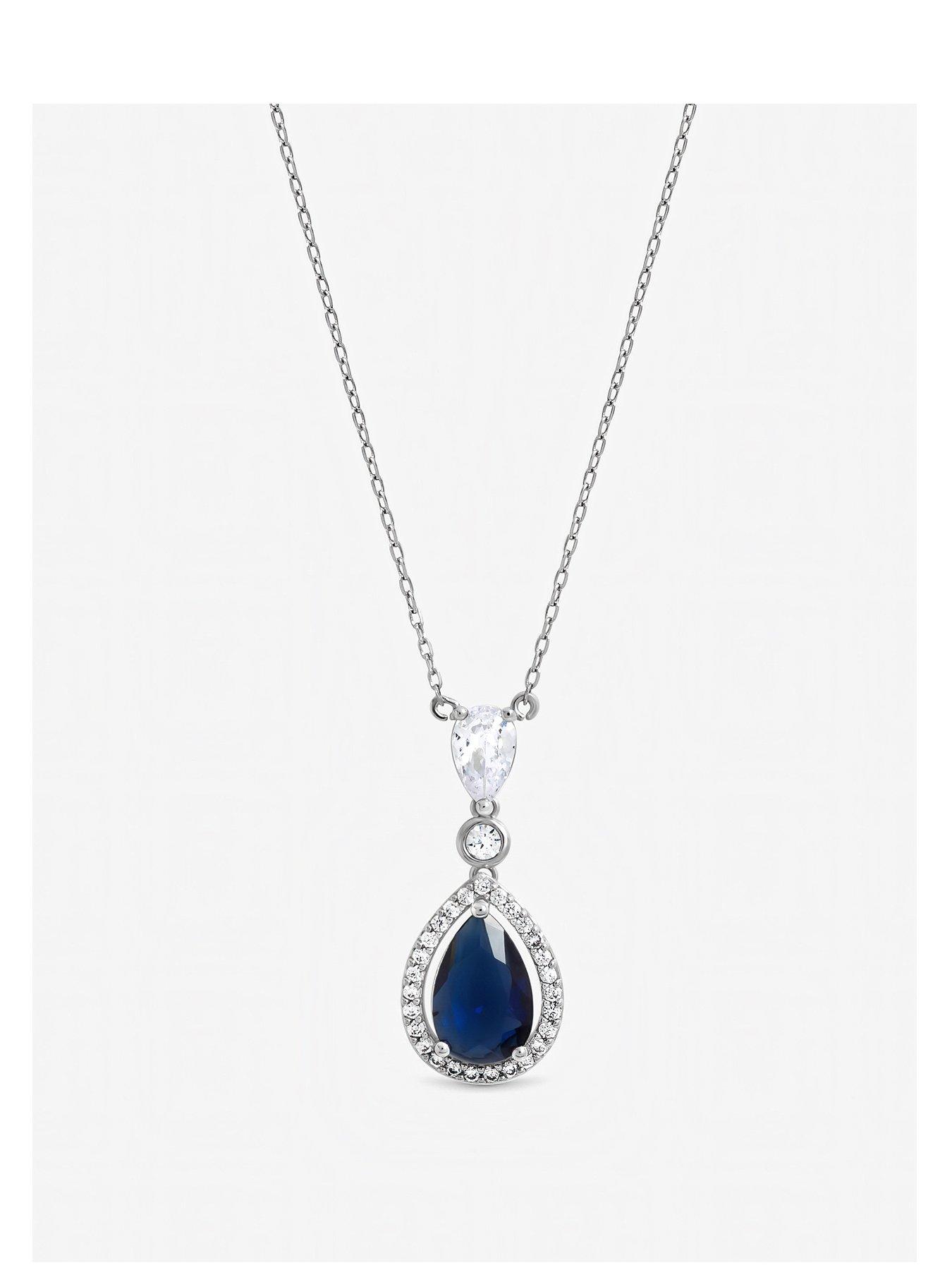  image of jon-richard-rhodium-plated-cubic-zirconia-sapphire-pendant-necklace