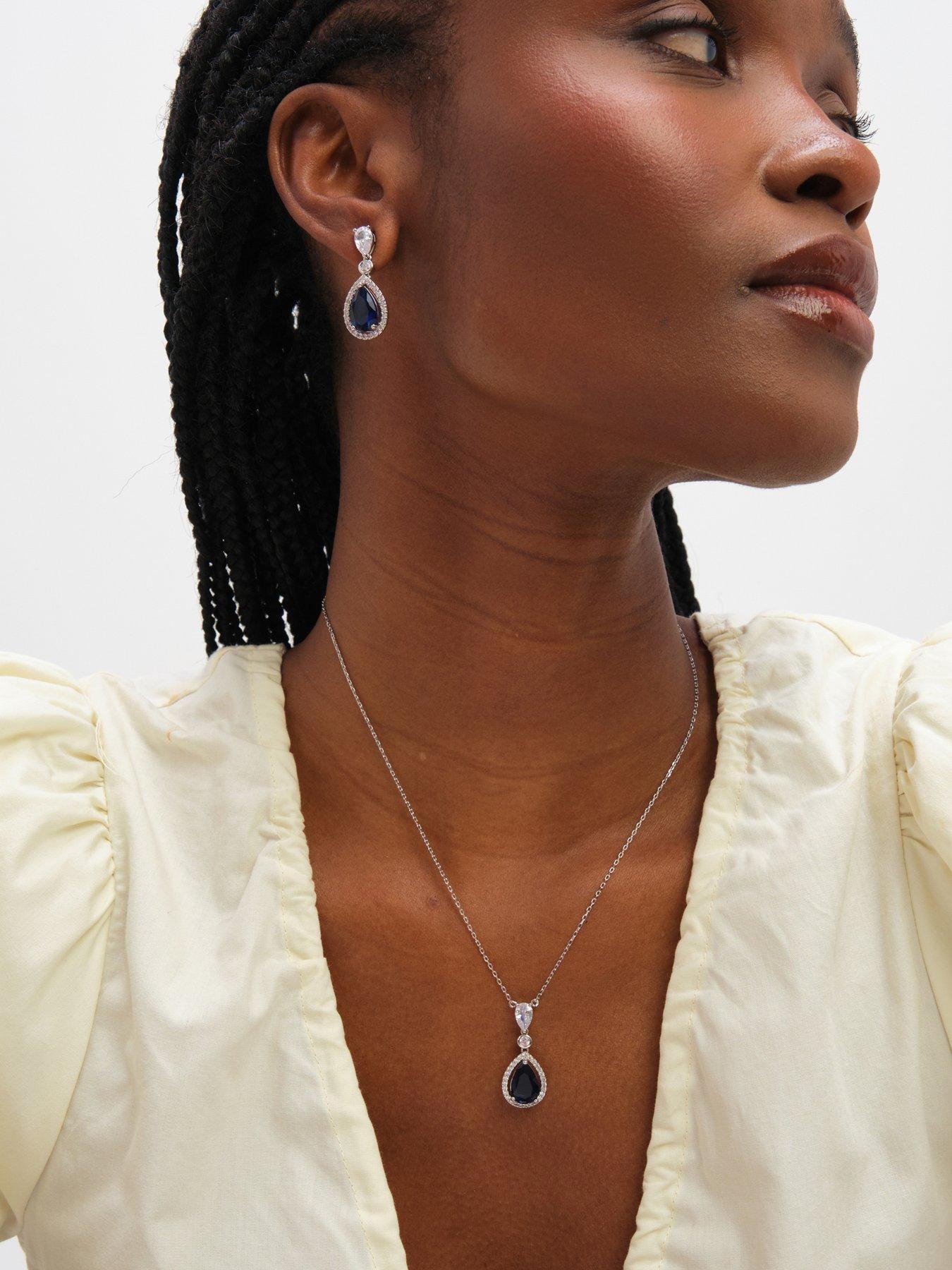  image of jon-richard-rhodium-plated-cubic-zirconia-sapphire-pendant-necklace