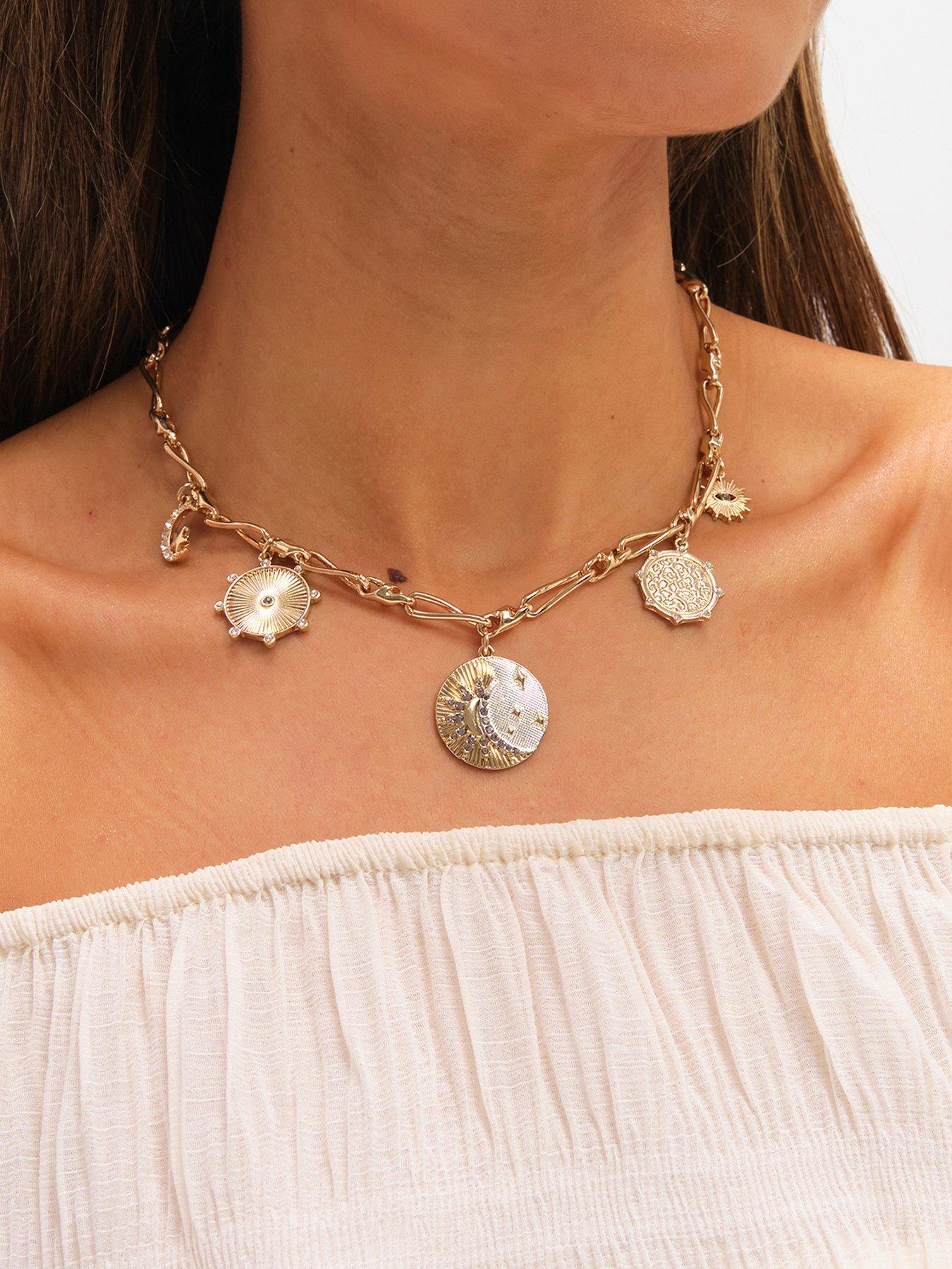 front image of mood-two-tone-celestial-charm-necklace