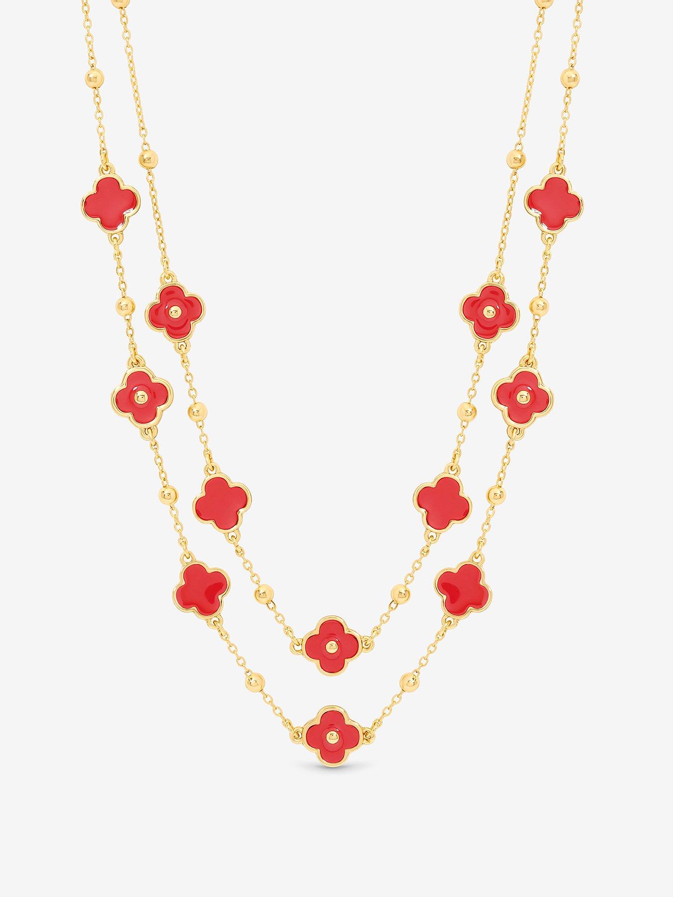 mood-gold-plated-and-coral-clover-double-row-necklace