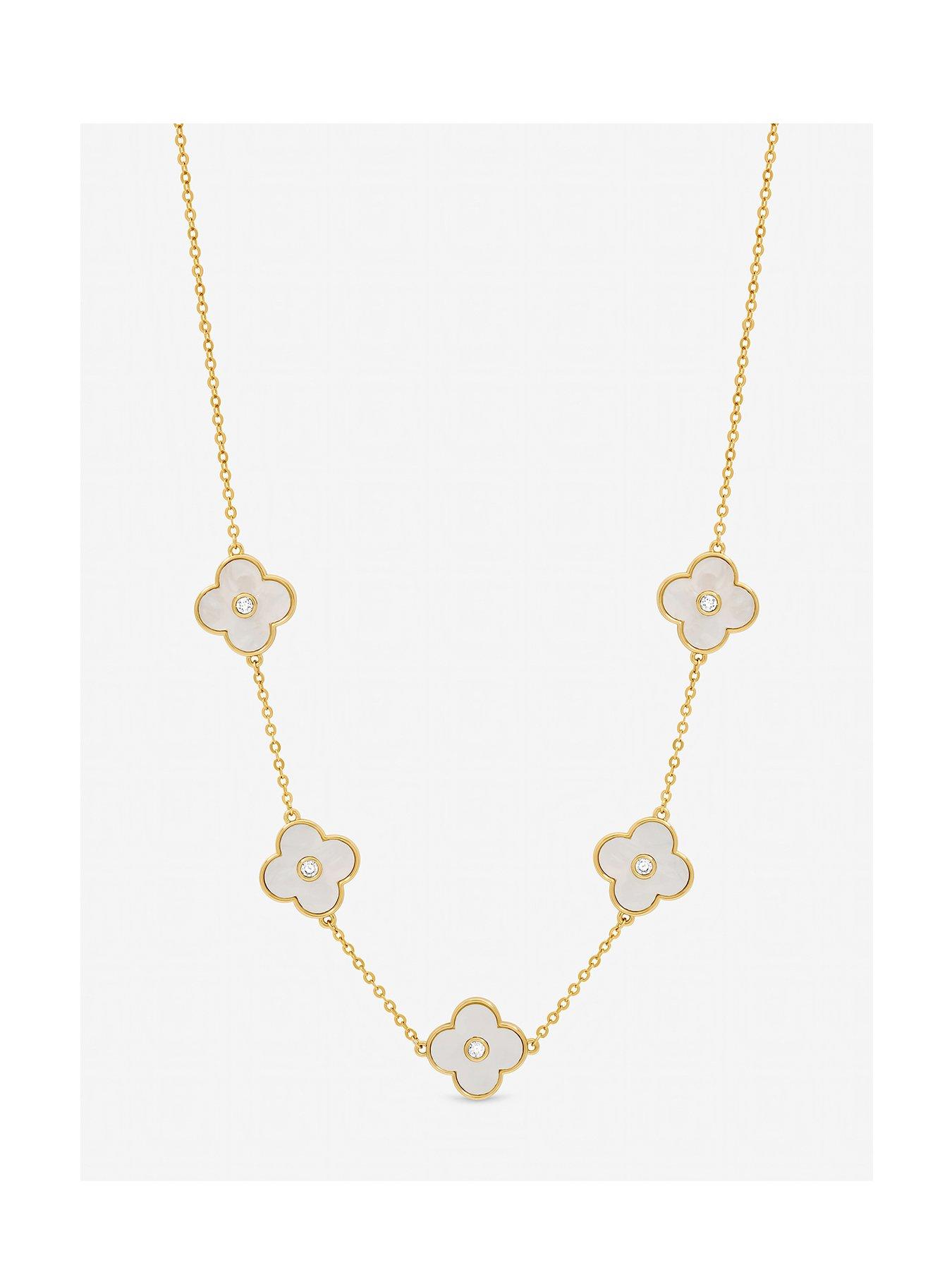 Jon Richard Gold Plated and Mother of Pearl Polished Clover Necklace