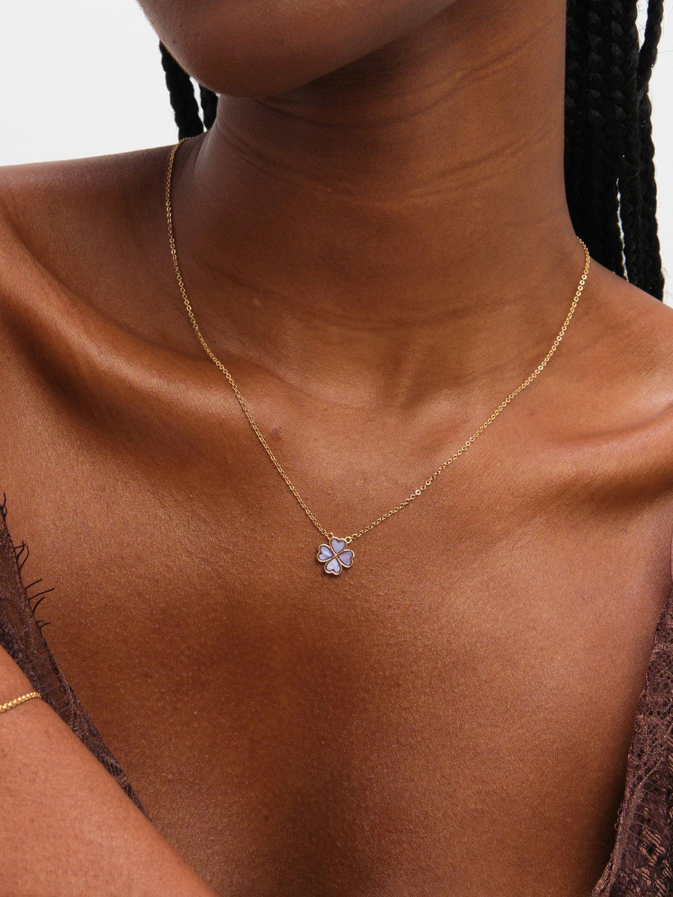 Jon Richard Gold Plated and Lilac Heart Clover Pendant Necklace