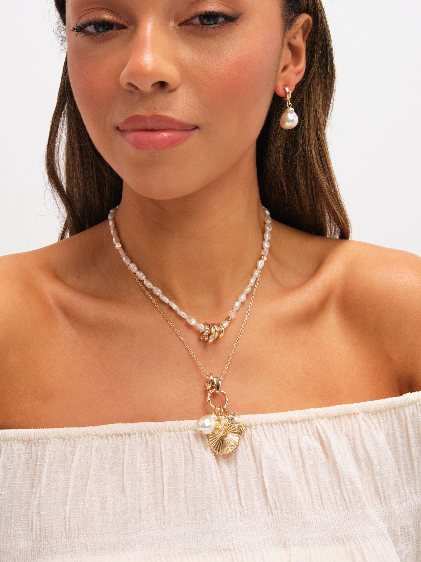 stillFront image of mood-gold-plated-multi-row-charm-pearl-necklace