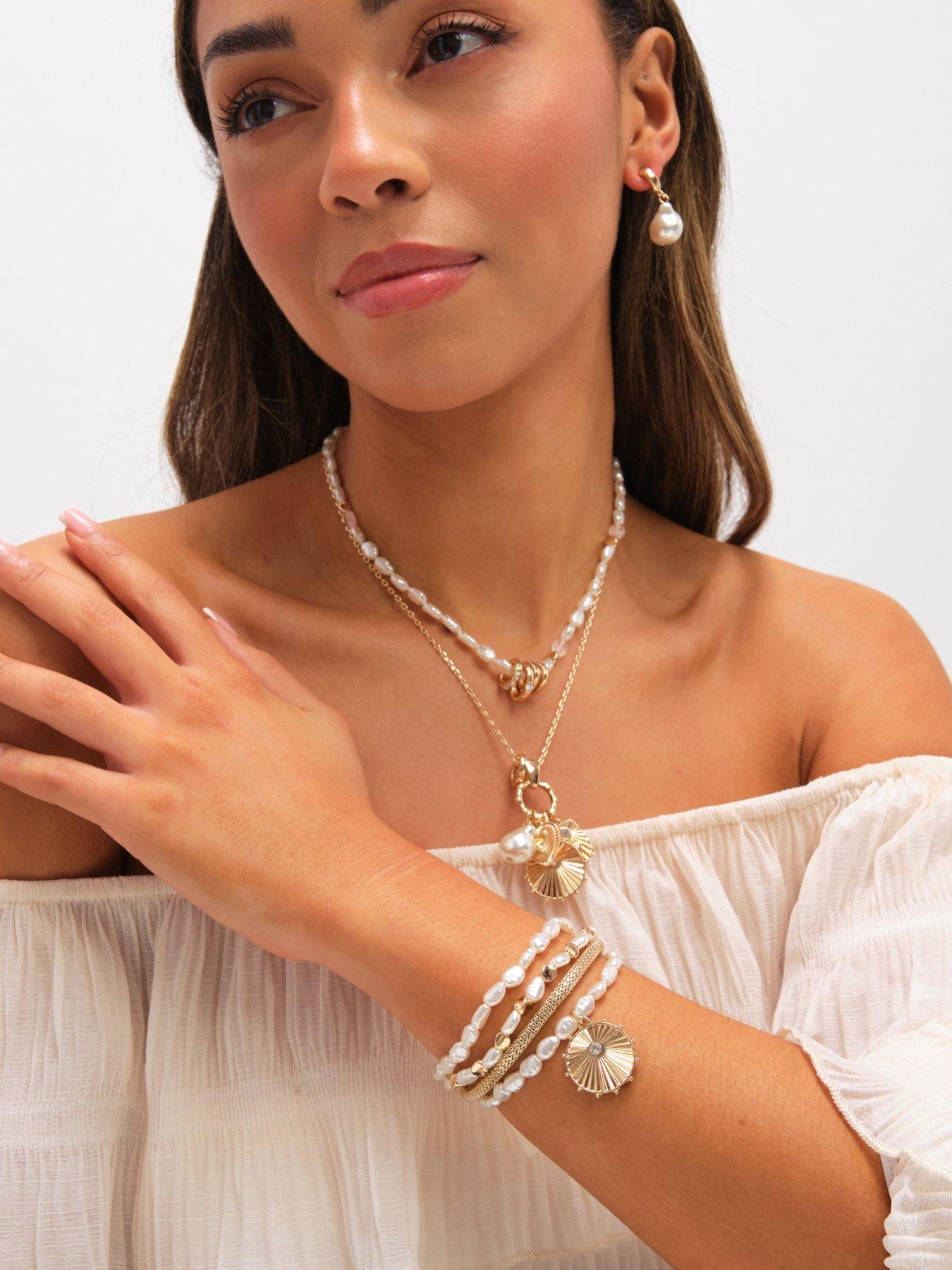  image of mood-gold-plated-multi-row-charm-pearl-necklace