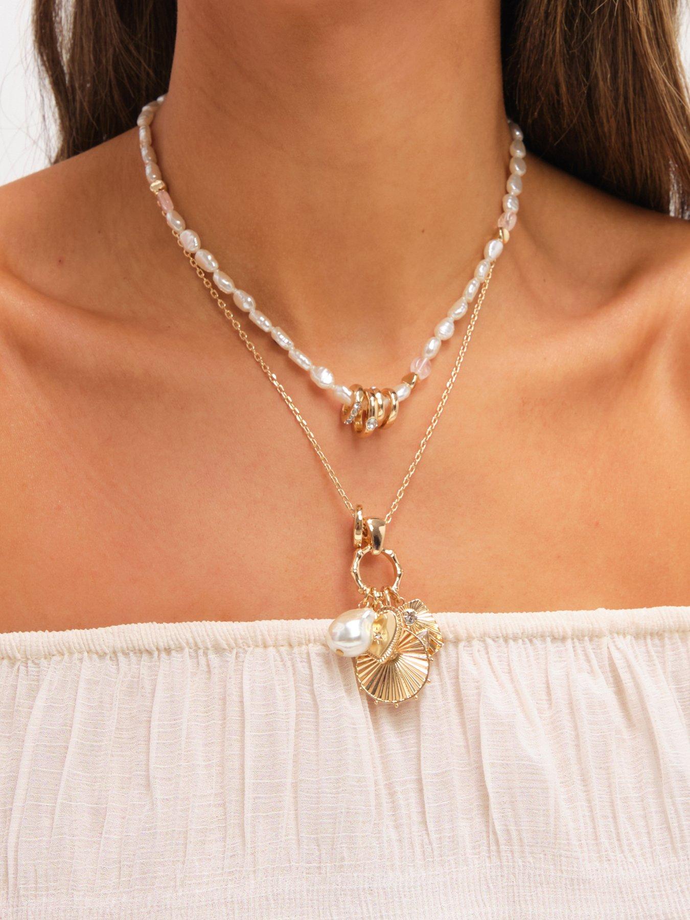  image of mood-gold-plated-multi-row-charm-pearl-necklace