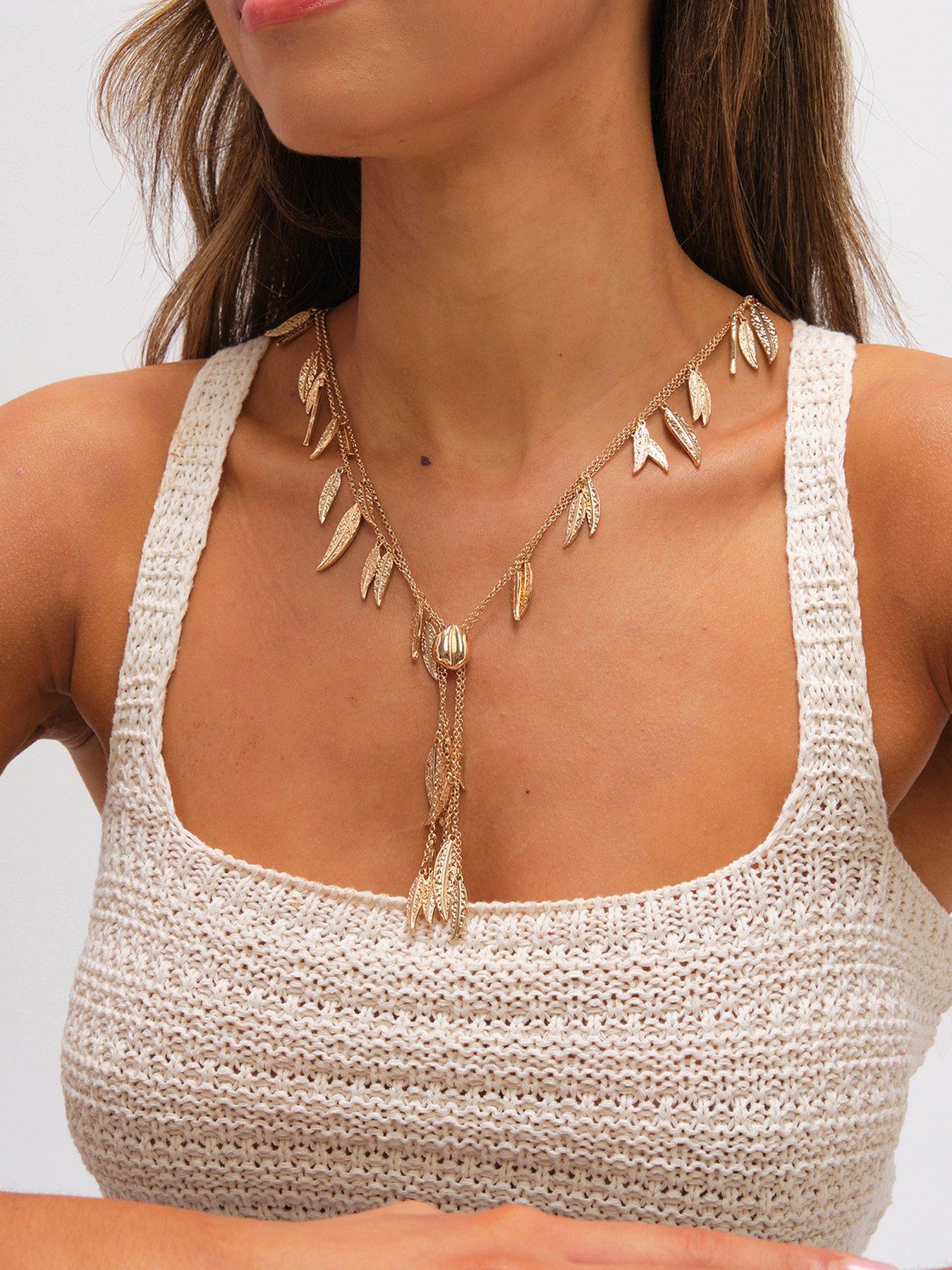 Image 1 of 3 of Mood Gold Plated Leaf Y Necklace