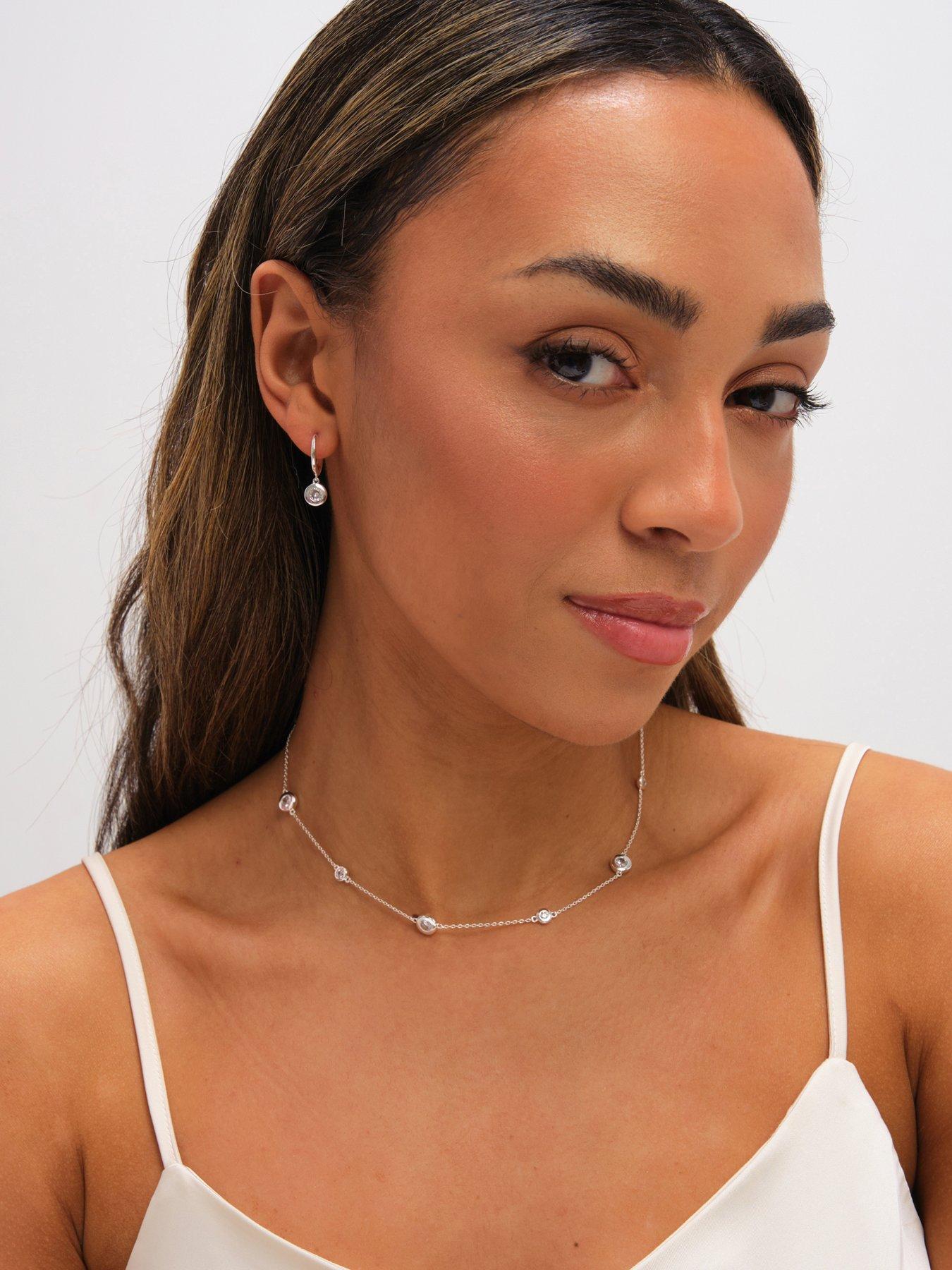 Jon Richard Silver Plated Cubic Zirconia Bezel Necklace