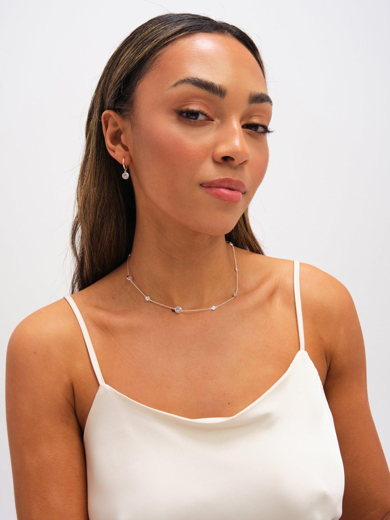  image of jon-richard-silver-plated-cubic-zirconia-bezel-necklace