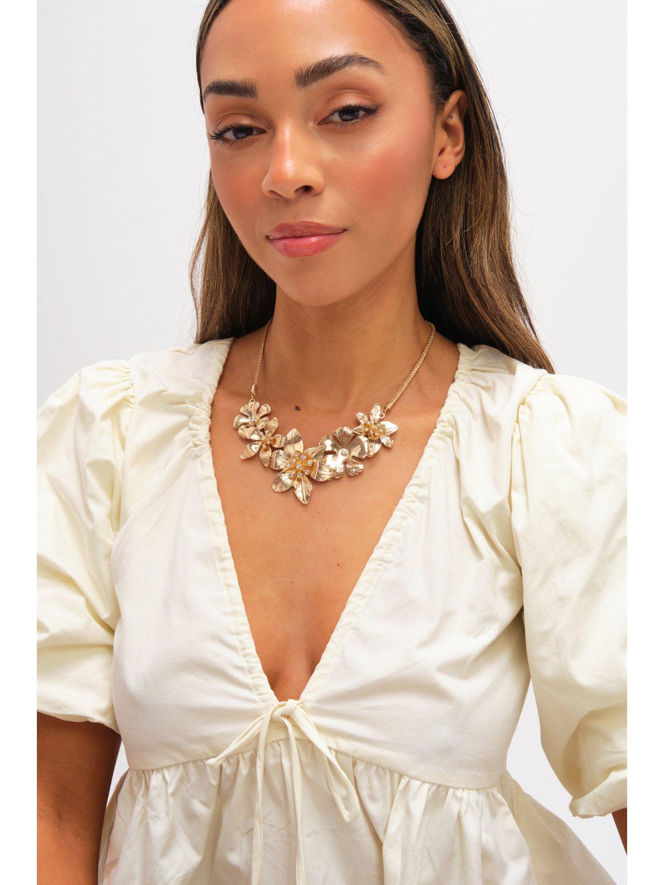 Image 3 of 3 of Mood Gold Polished Statement Floral Necklace