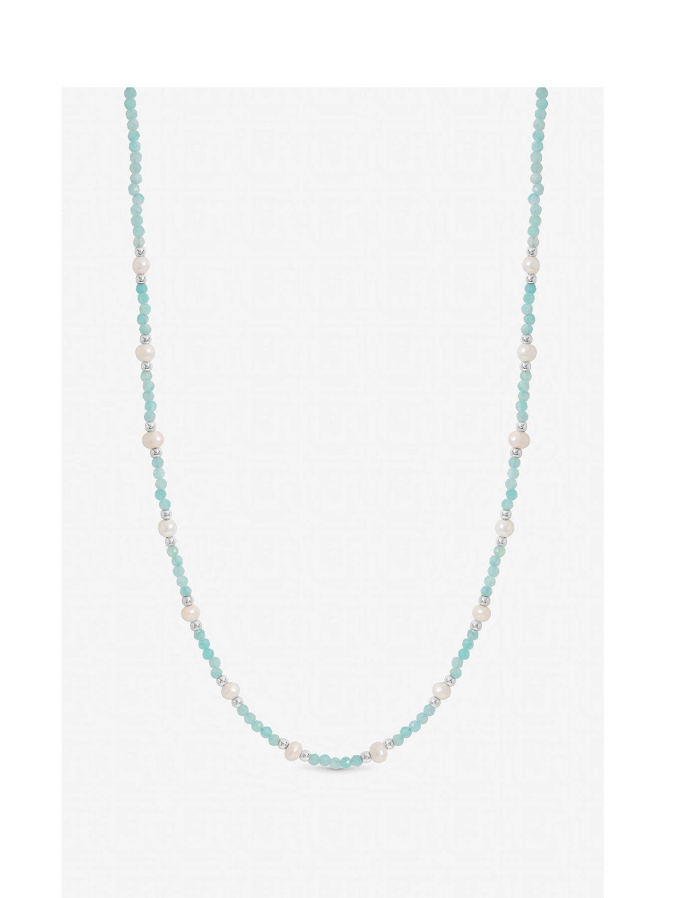 Image 1 of 4 of Inicio Turquoise And Pearl Necklace - Gift Pouch