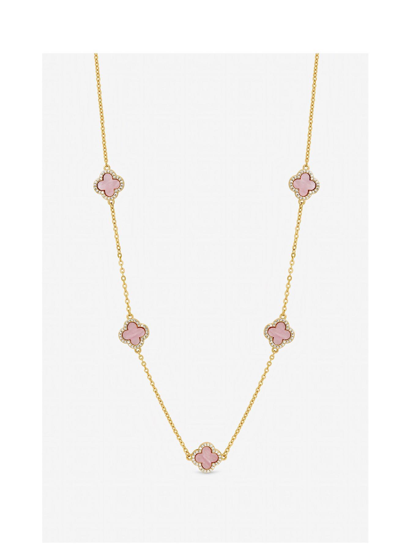 Jon Richard Gold Plated and Pink Station Clover Necklace