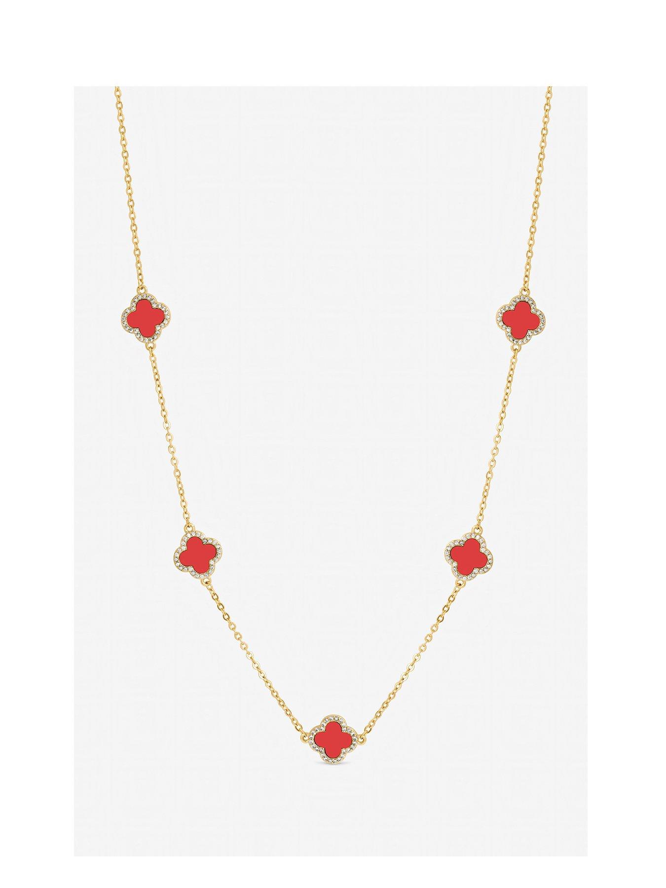 Image 1 of 1 of Jon Richard Gold Plated and Coral Long Station Clover Necklace