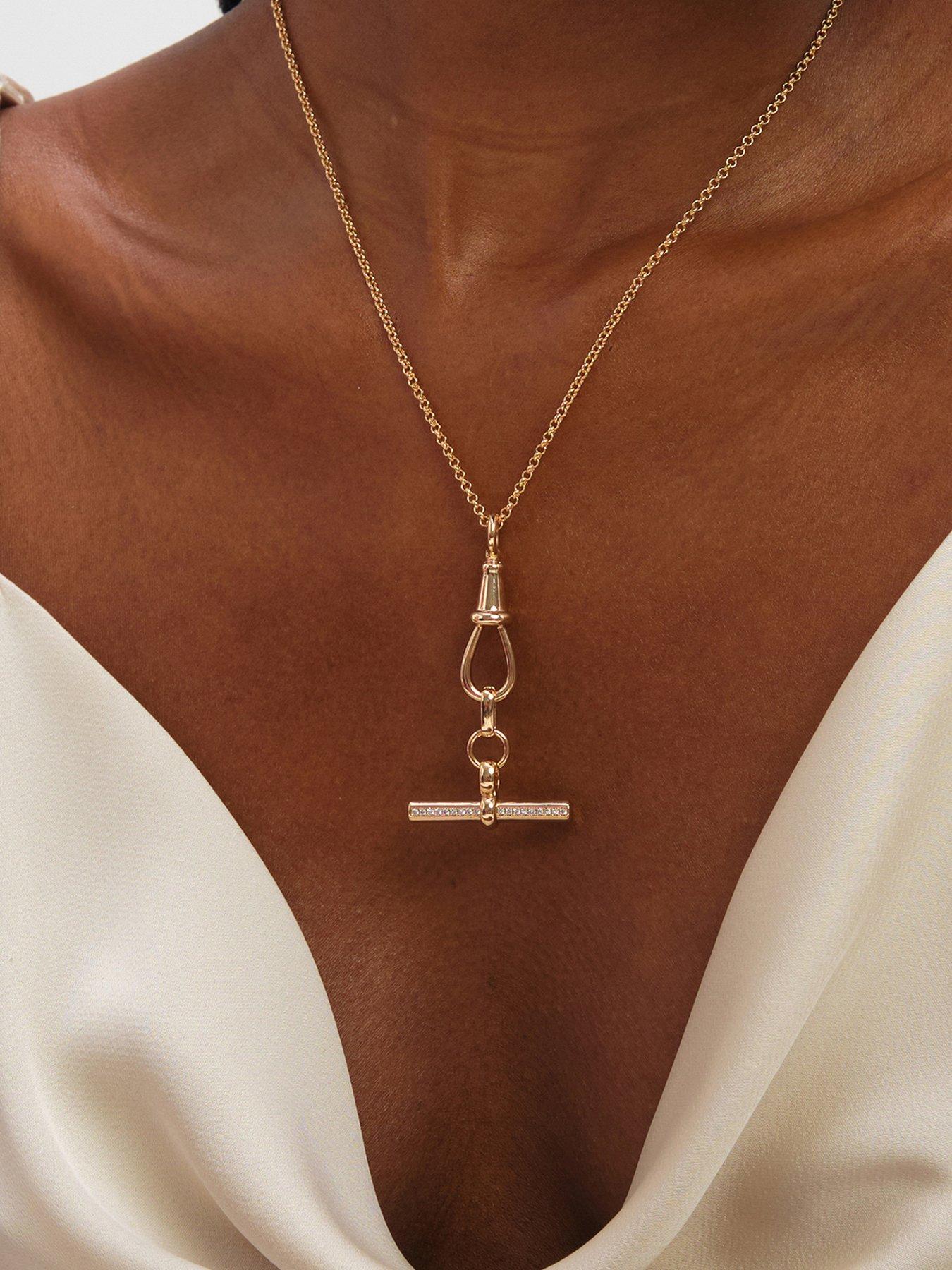 Jon Richard Jon Richard Gold Plated Pave T Bar Necklace
