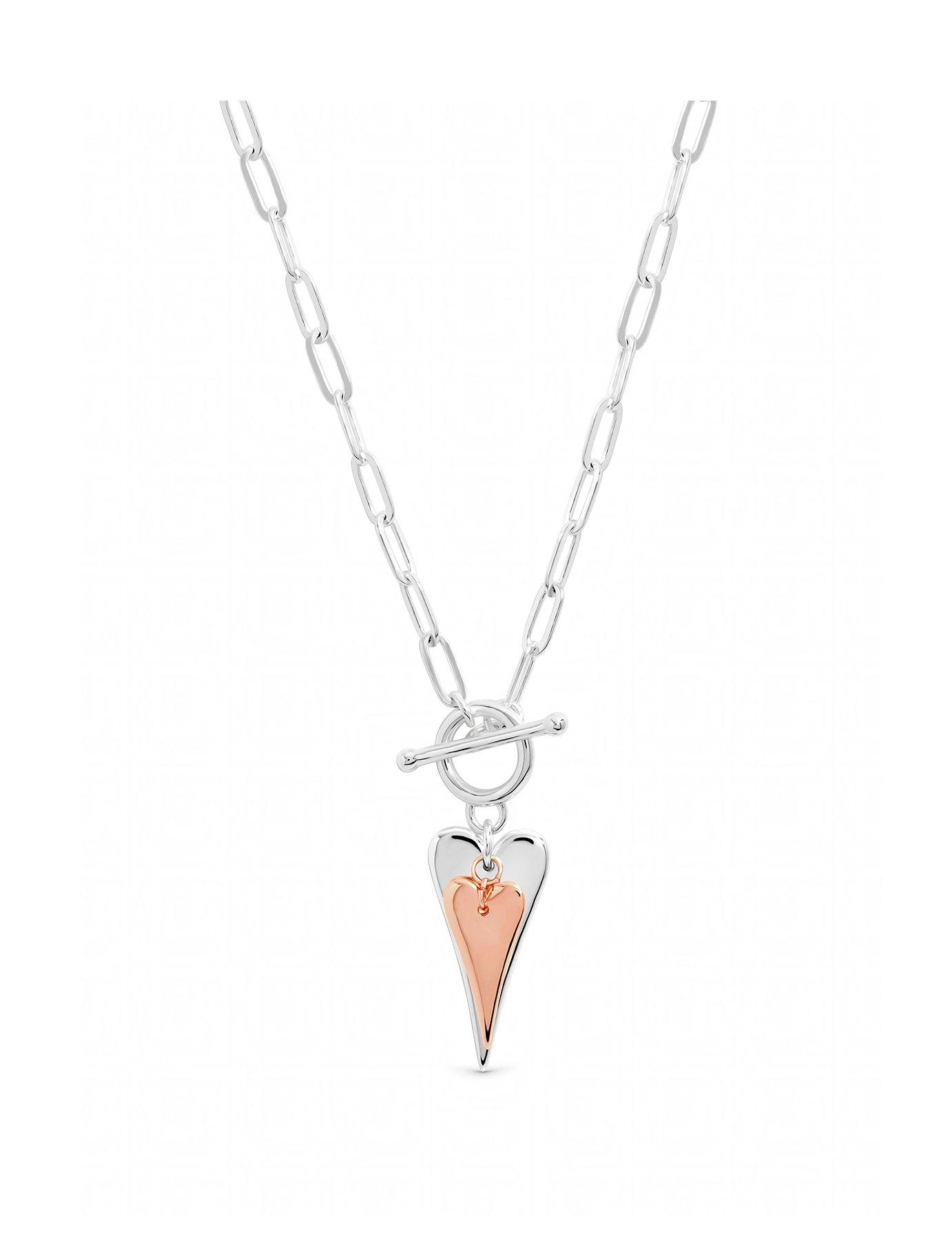Image 1 of 1 of Inicio Sterling Silver Two Tone T-Bar Heart Necklace - Gift Pouch